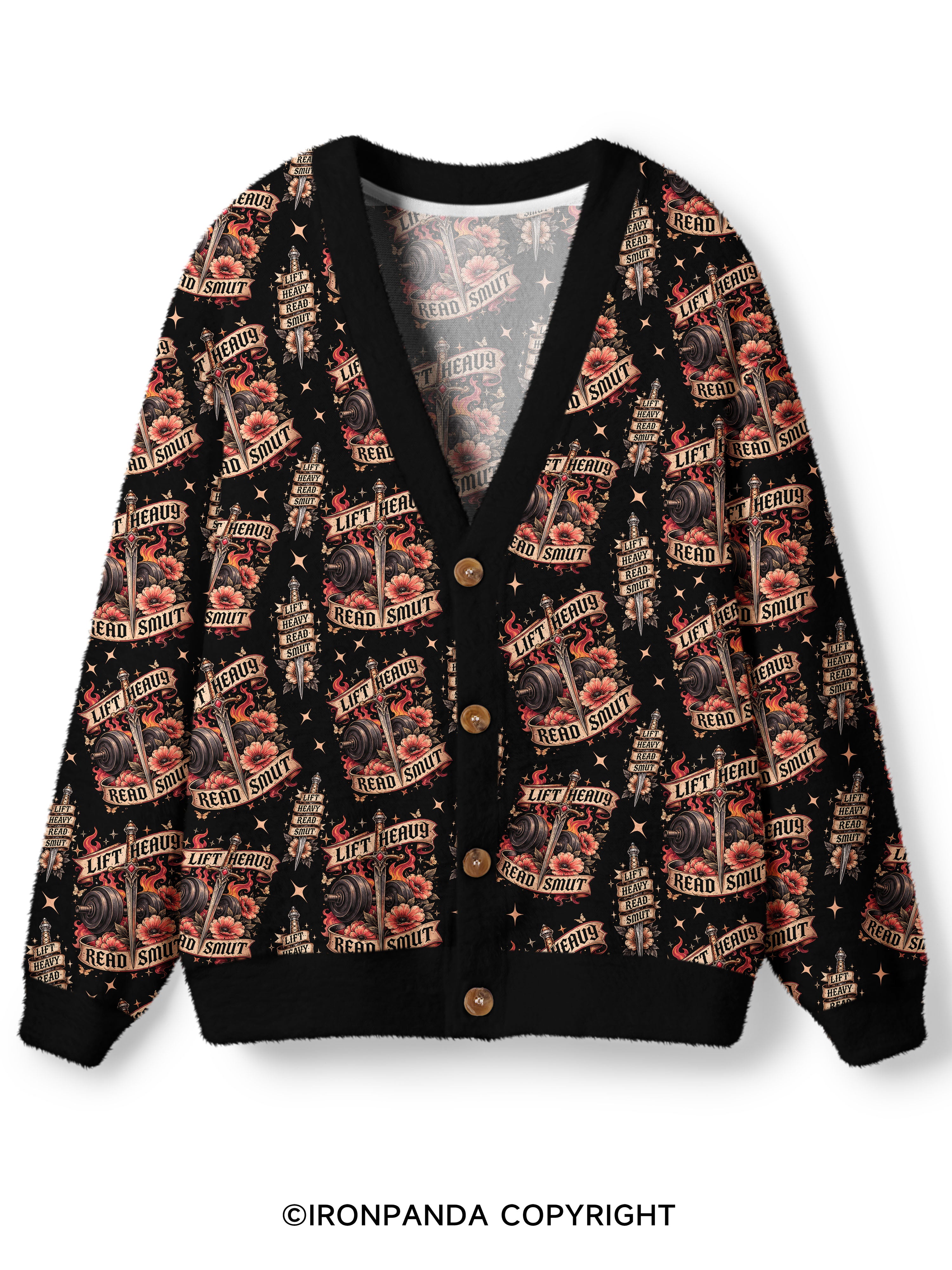 Lift Heavy Read Smut Ugly Cardigan Sweater