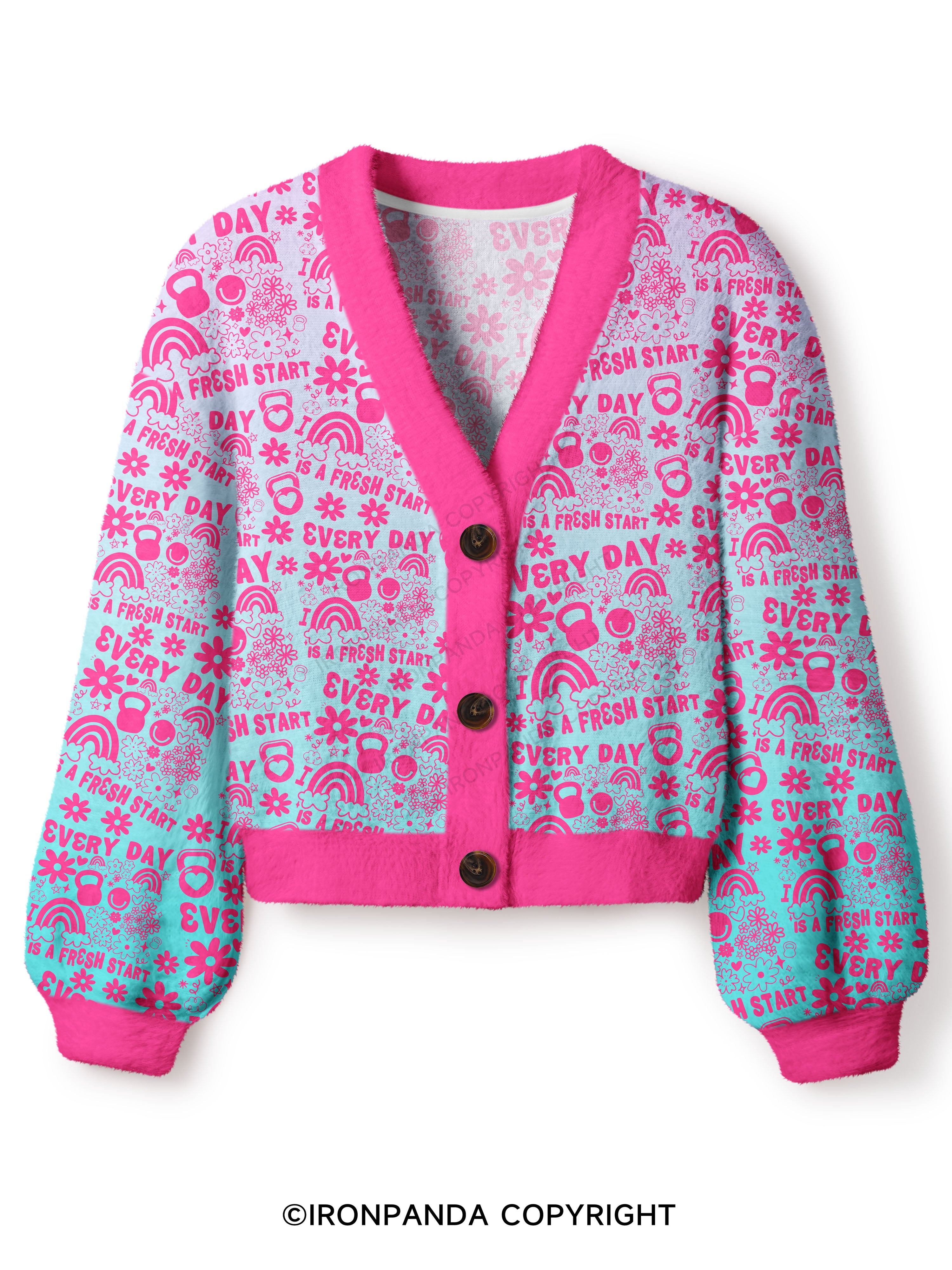 Every Day Is a Fresh Start Crop Ugly Cardigan Sweater
