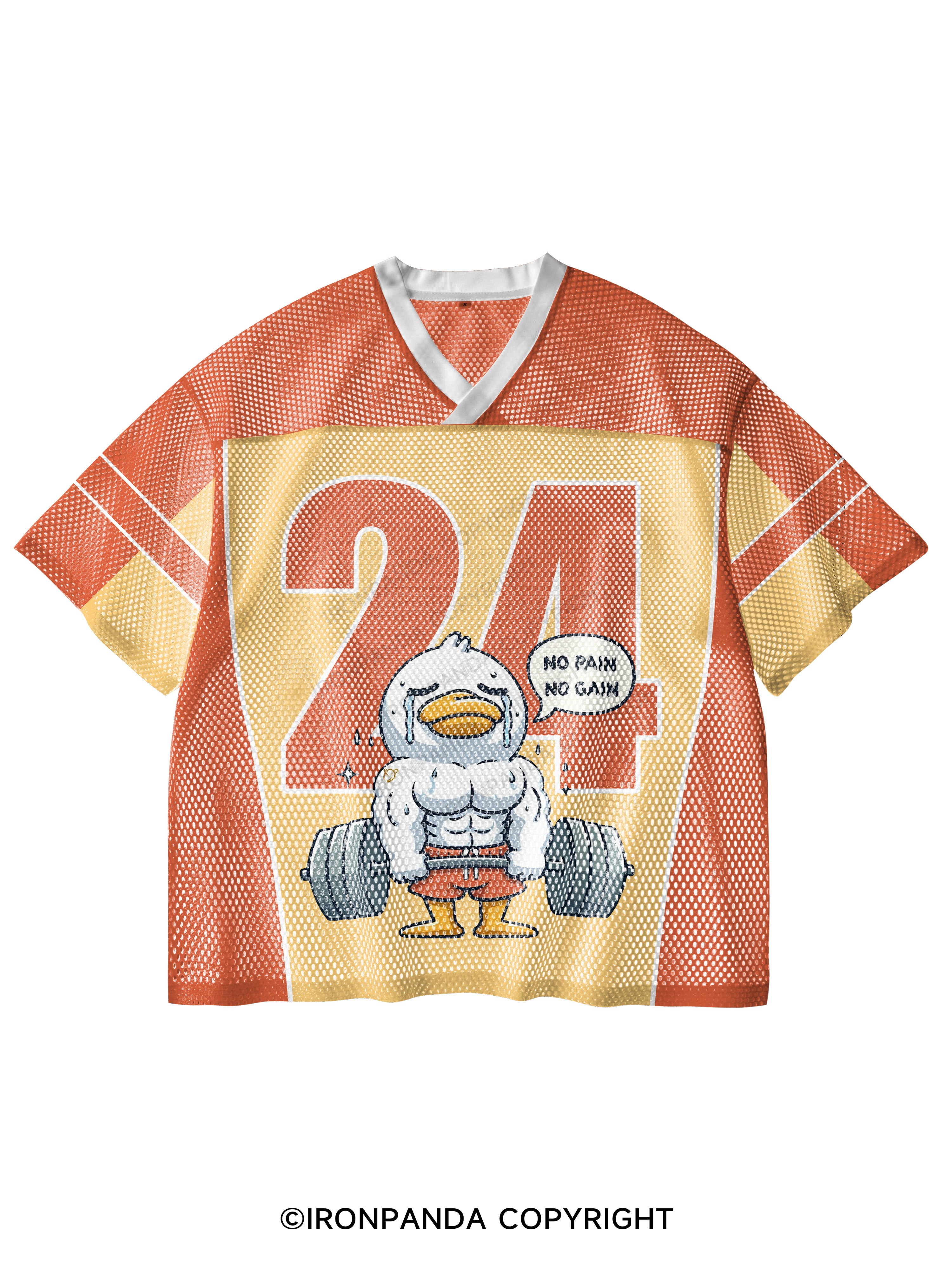 No Pain No Gain Duck V-Neck Open Hole Mesh Top