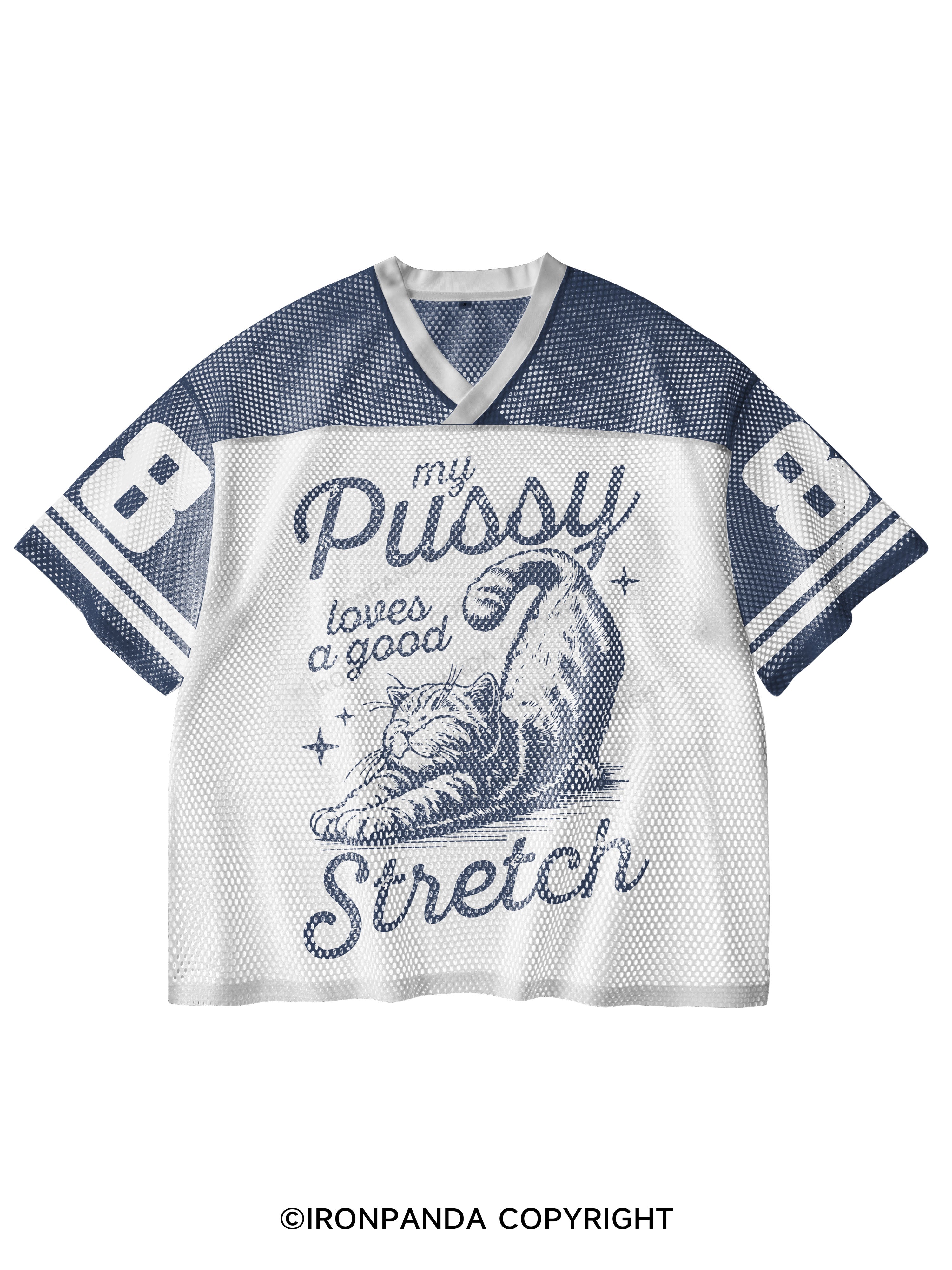 My Pussy Loves a Good Stretch V-Neck Open Hole Mesh Top