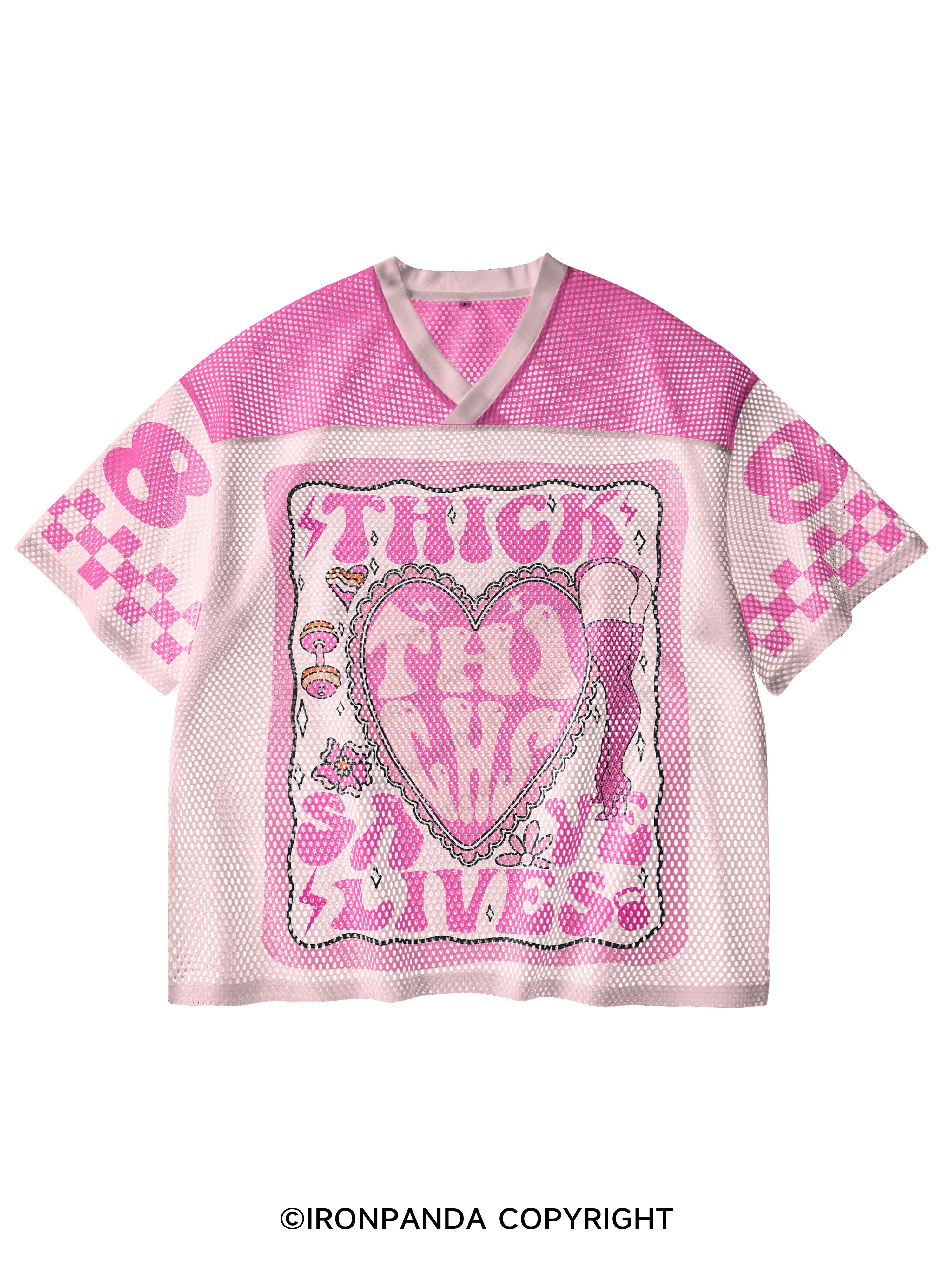 Thick Thighs Save Lives V-Neck Open Hole Mesh Top