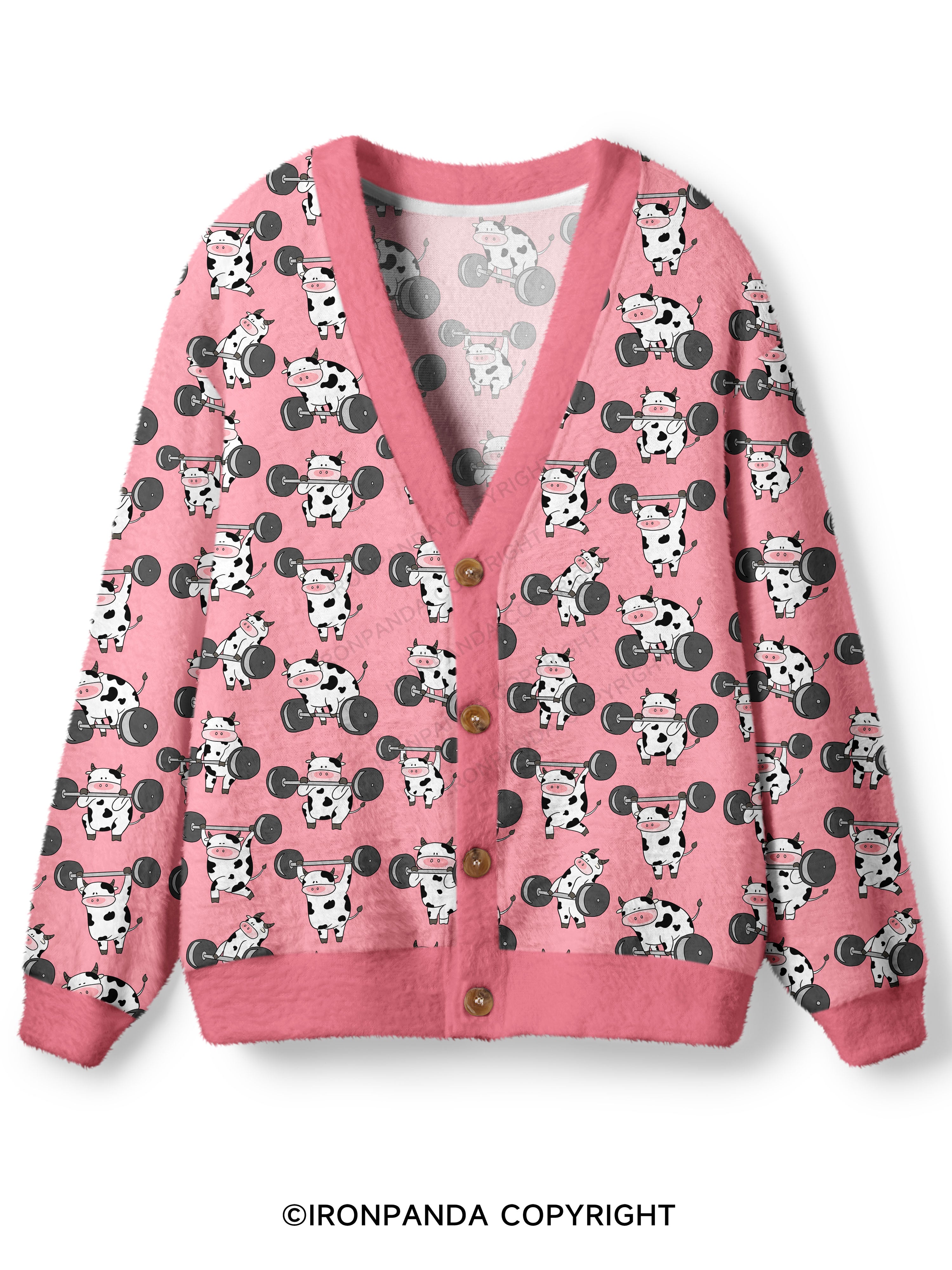 Ironpanda Lift Heavy Dairy Cow Ugly Cardigan Sweater