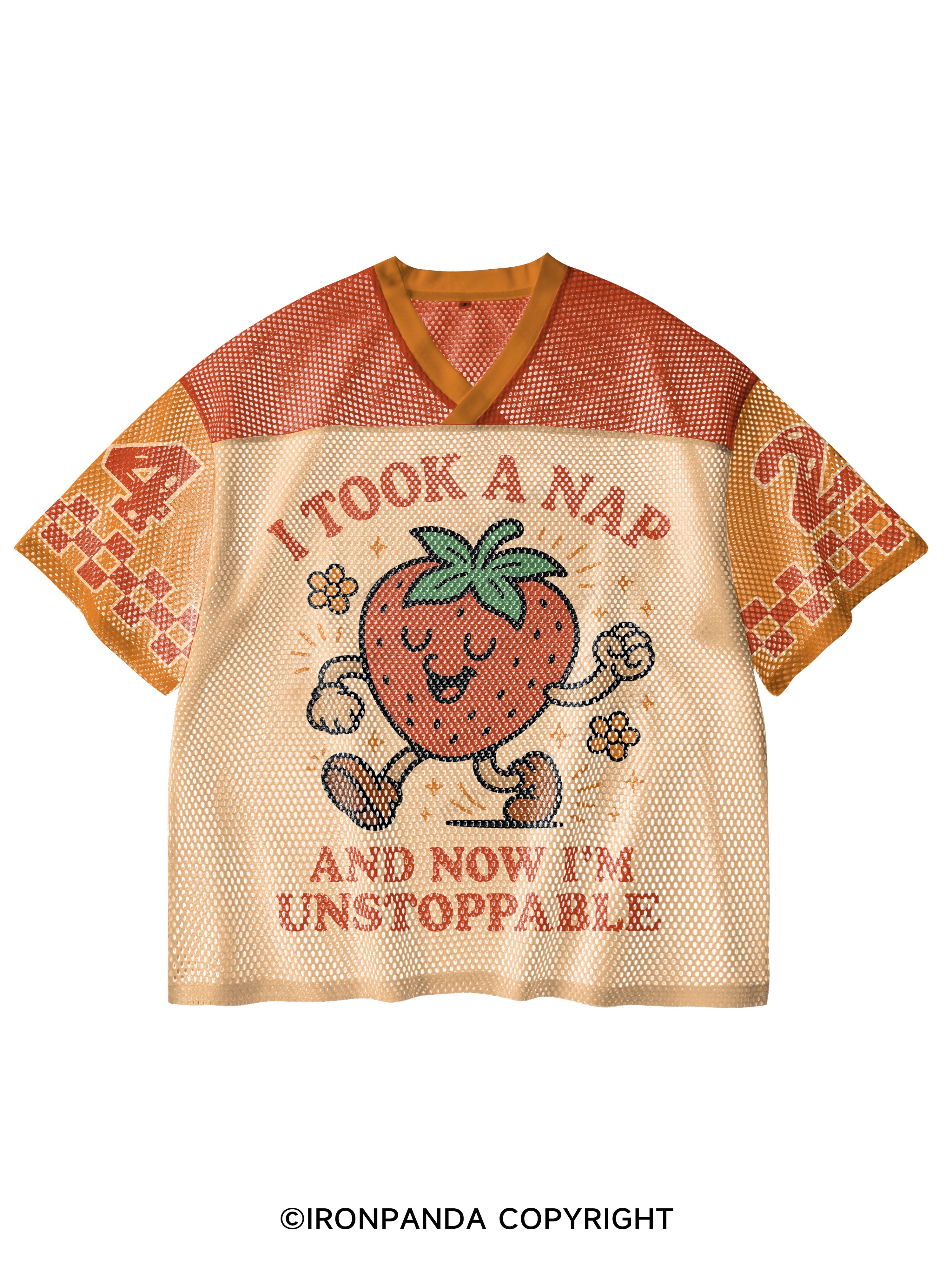 I TOOK A NAP AND NOW I'M UNSTOPPABLE V-Neck Open Hole Mesh Top