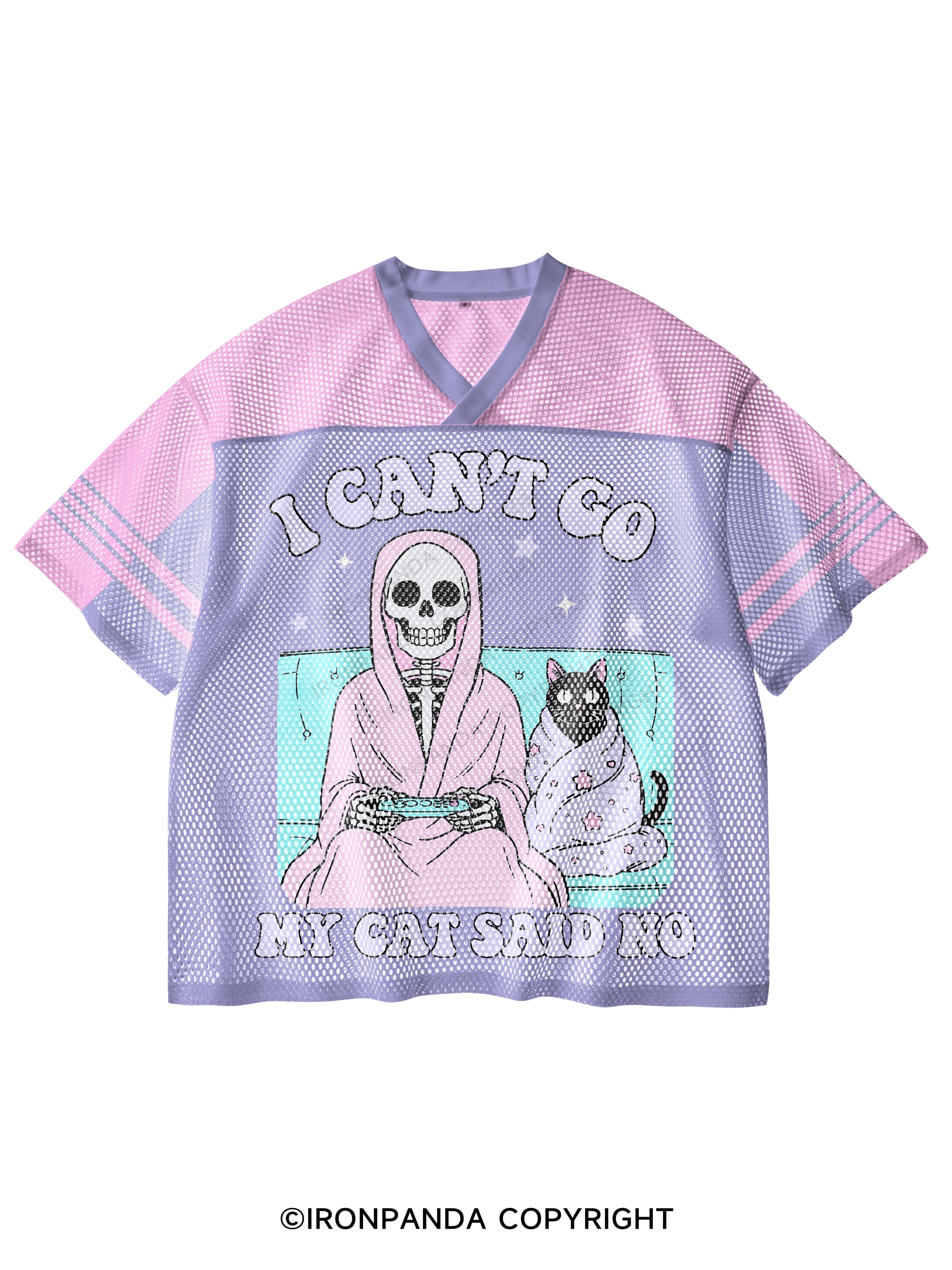 I CAN'T GO MY CAT SAID NO V-Neck Open Hole Mesh Top