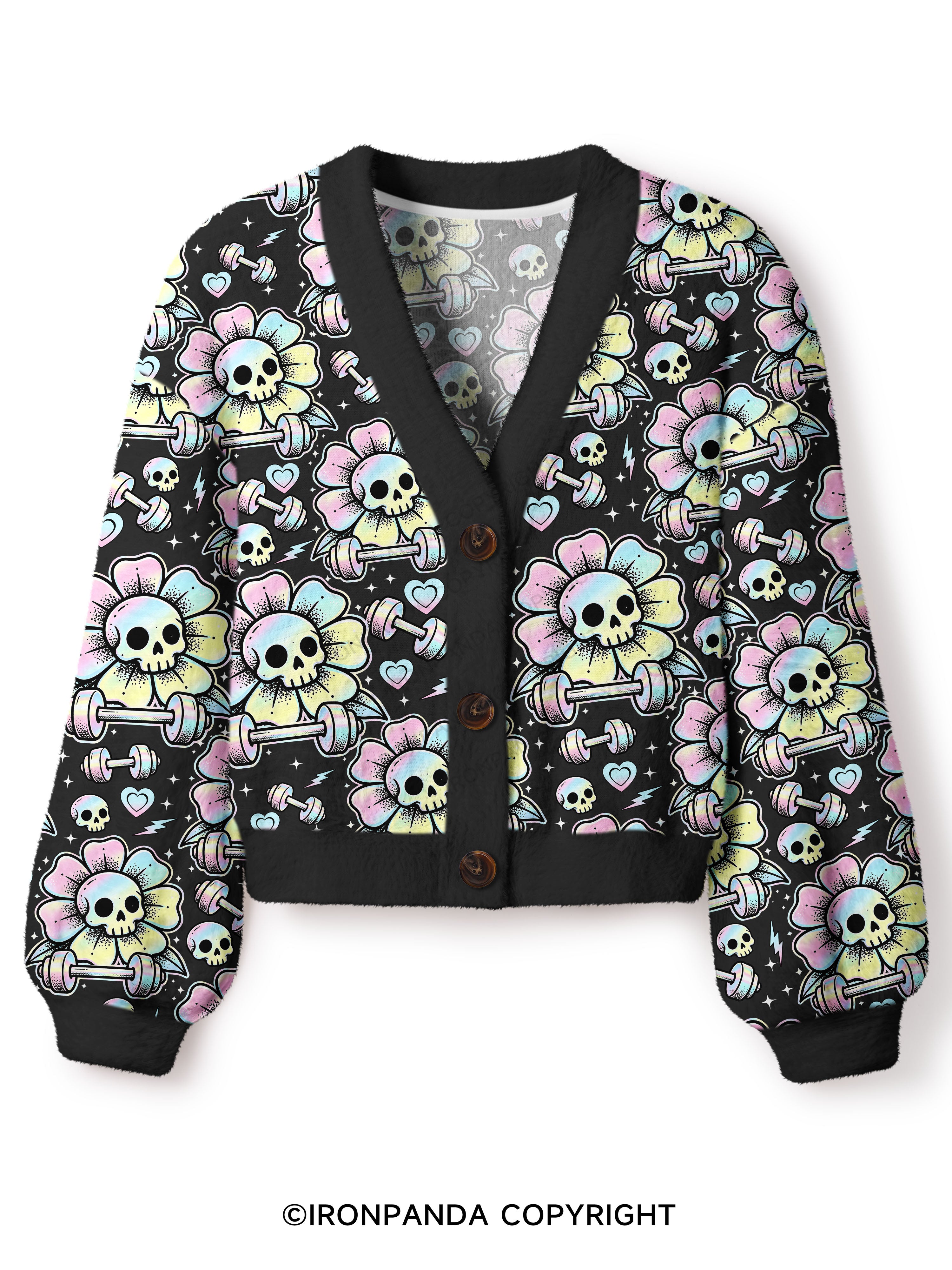 IF I DIE I DIE SKELETON Crop Ugly Cardigan Sweater