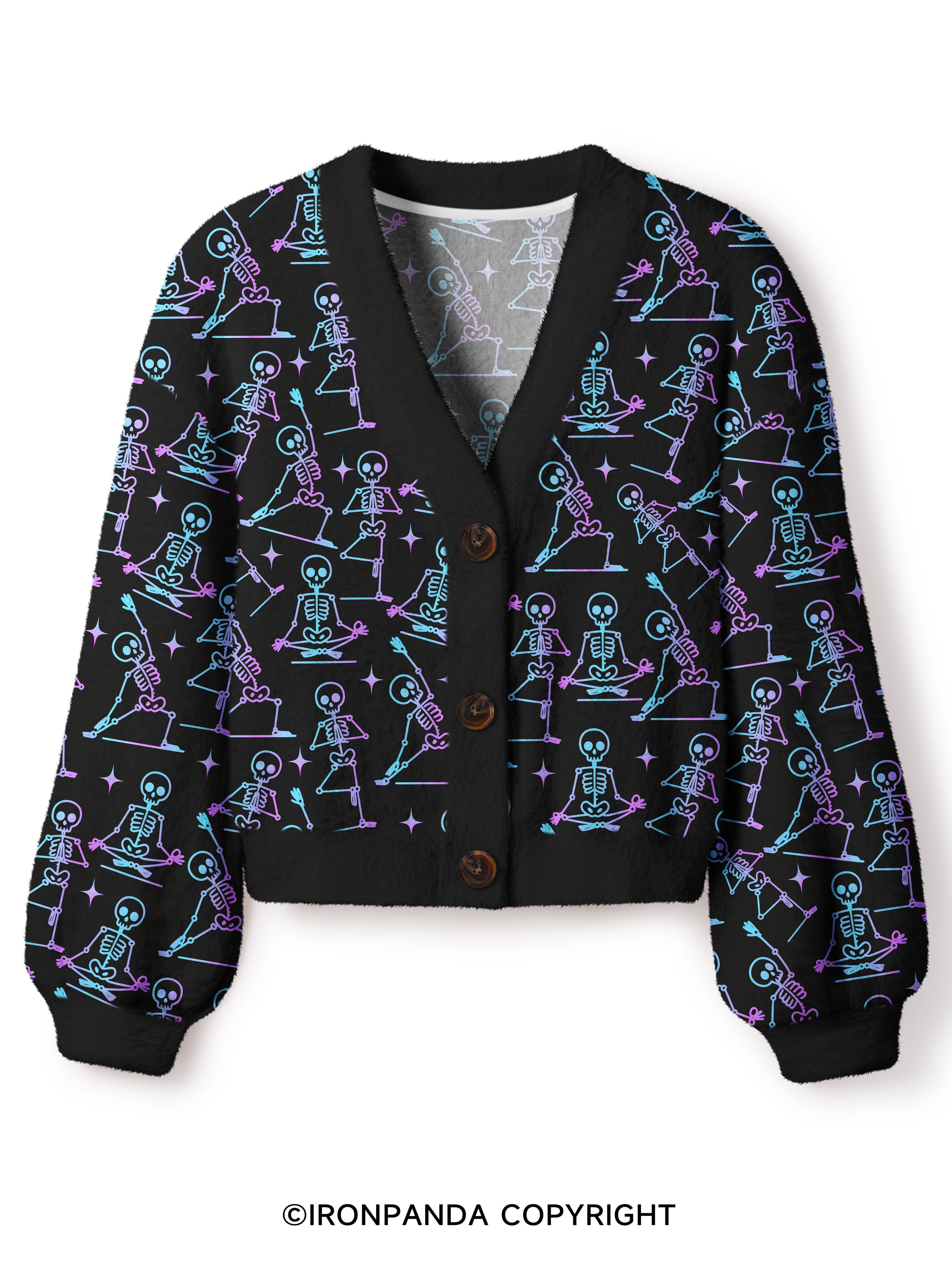 ZEN TO THE BONE SKELETON Crop Ugly Cardigan Sweater