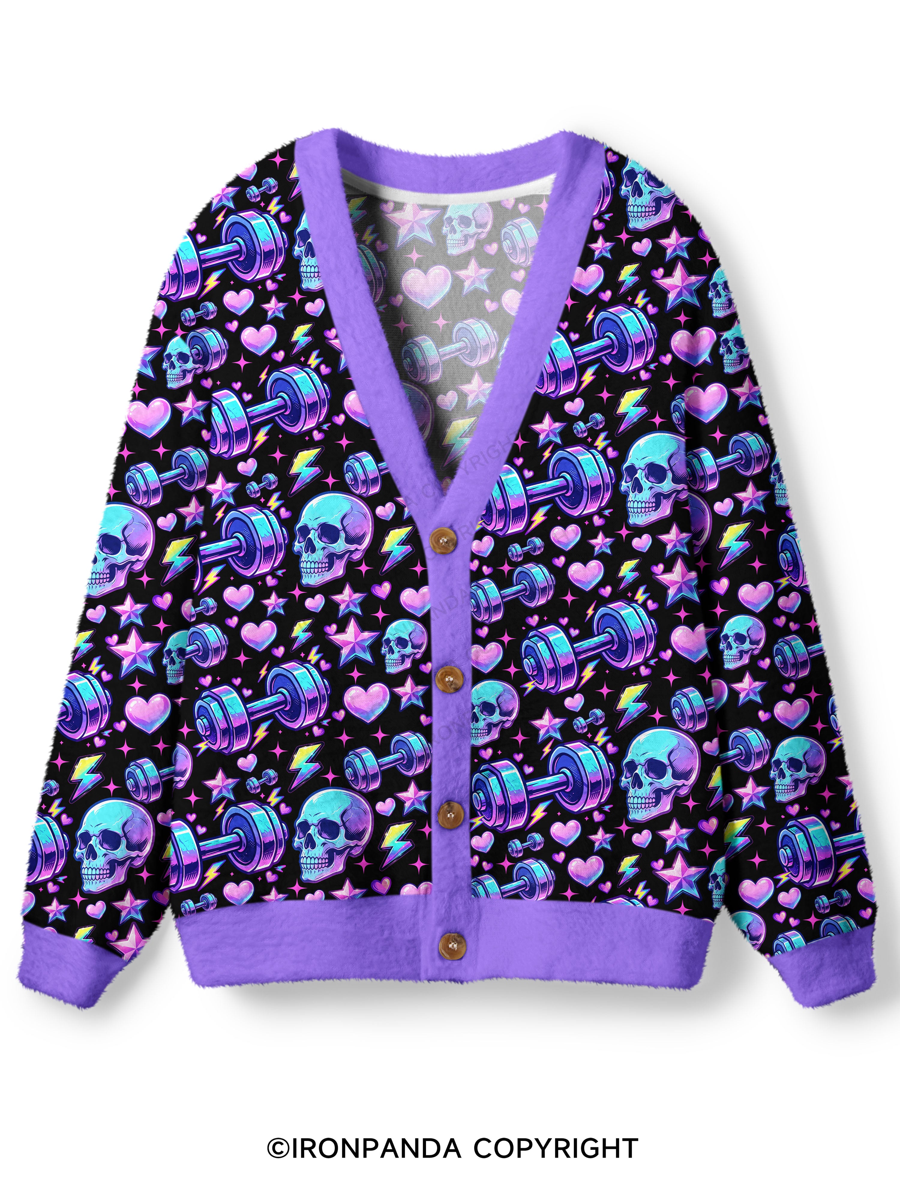 Weightlifting Skull Ugly Cardigan Sweater