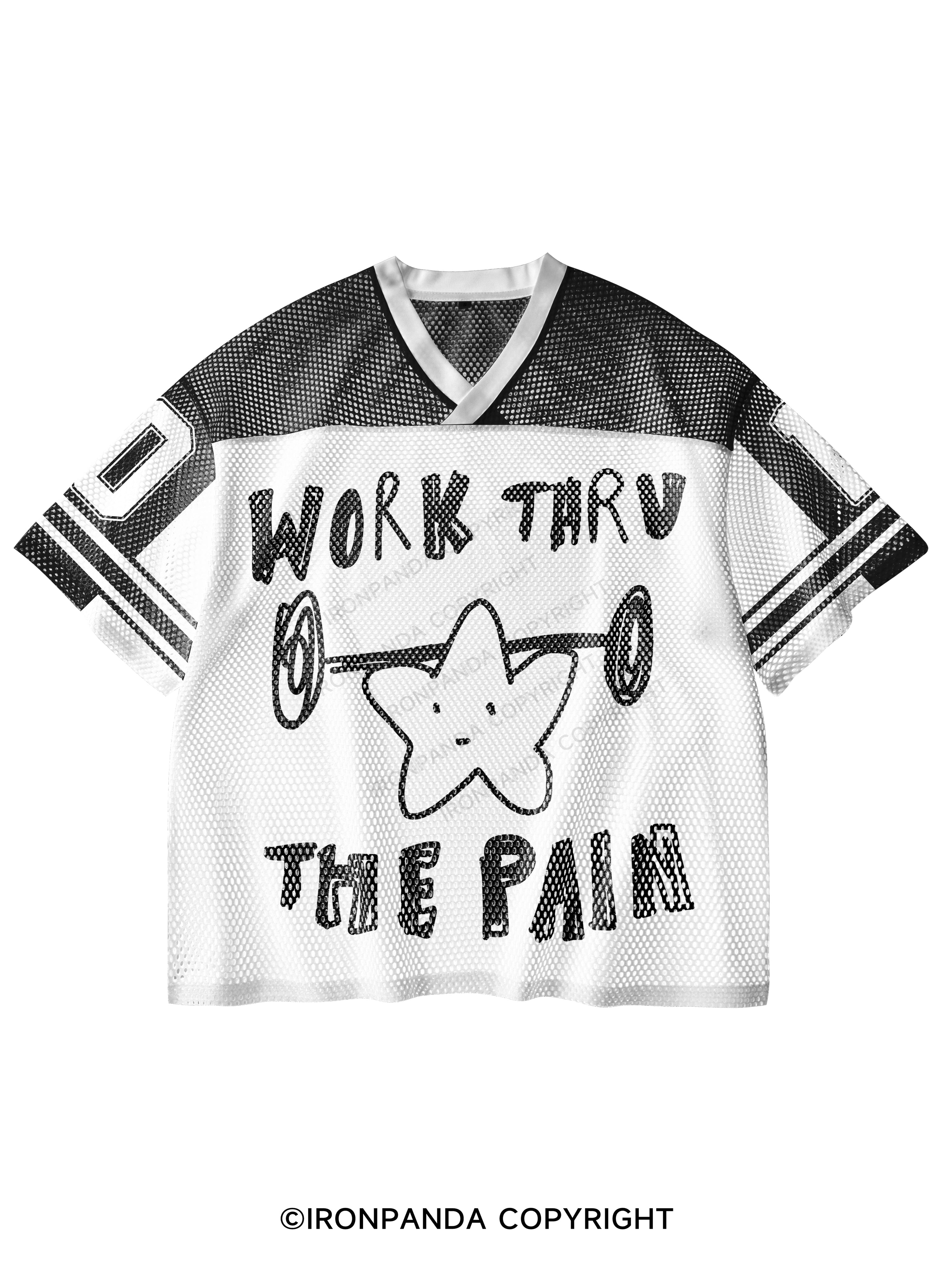 WORK THROUGH THE PAIN V-Neck Open Hole Mesh Top
