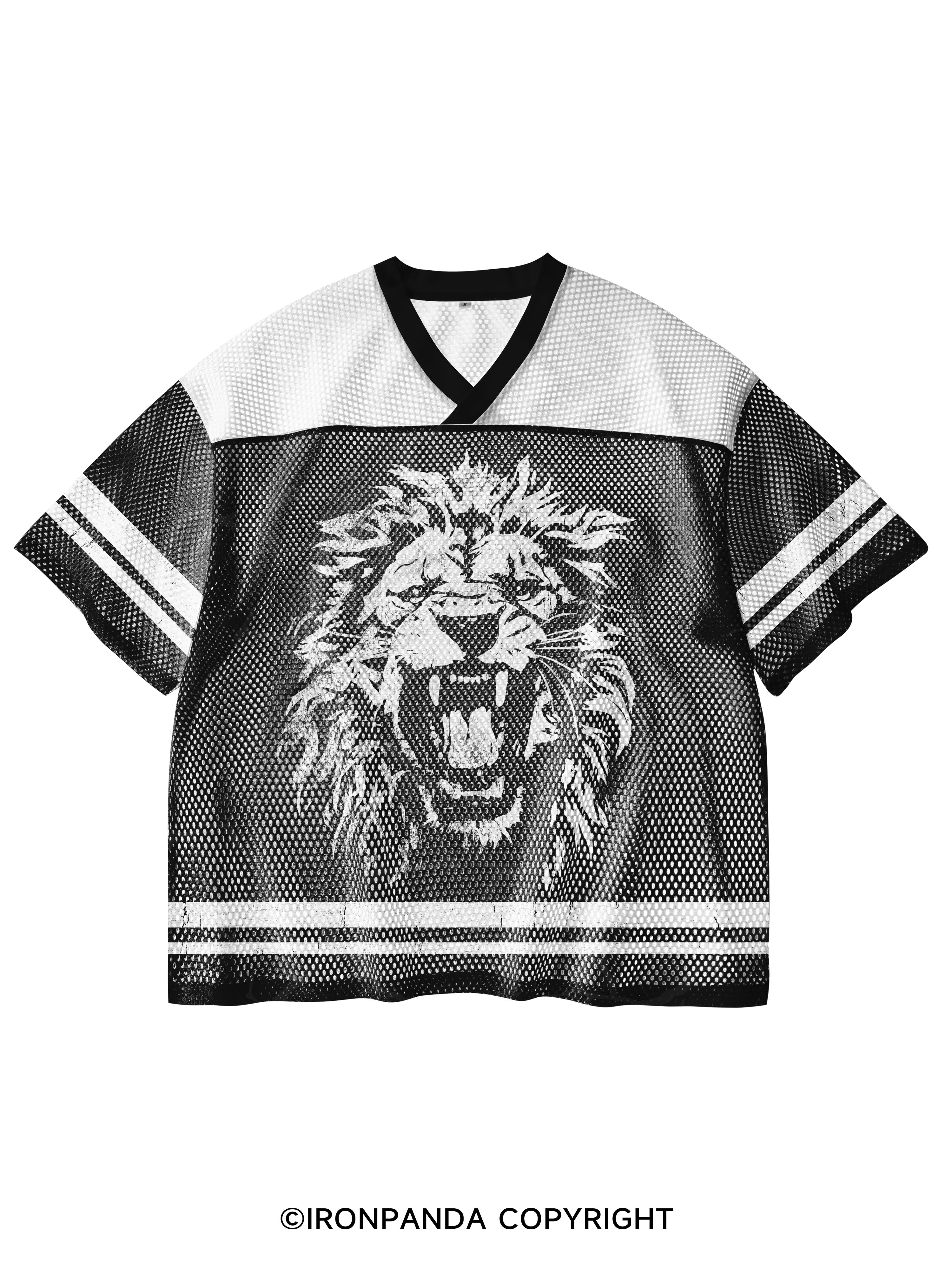 Roaring Lion V-Neck Open Hole Mesh Top