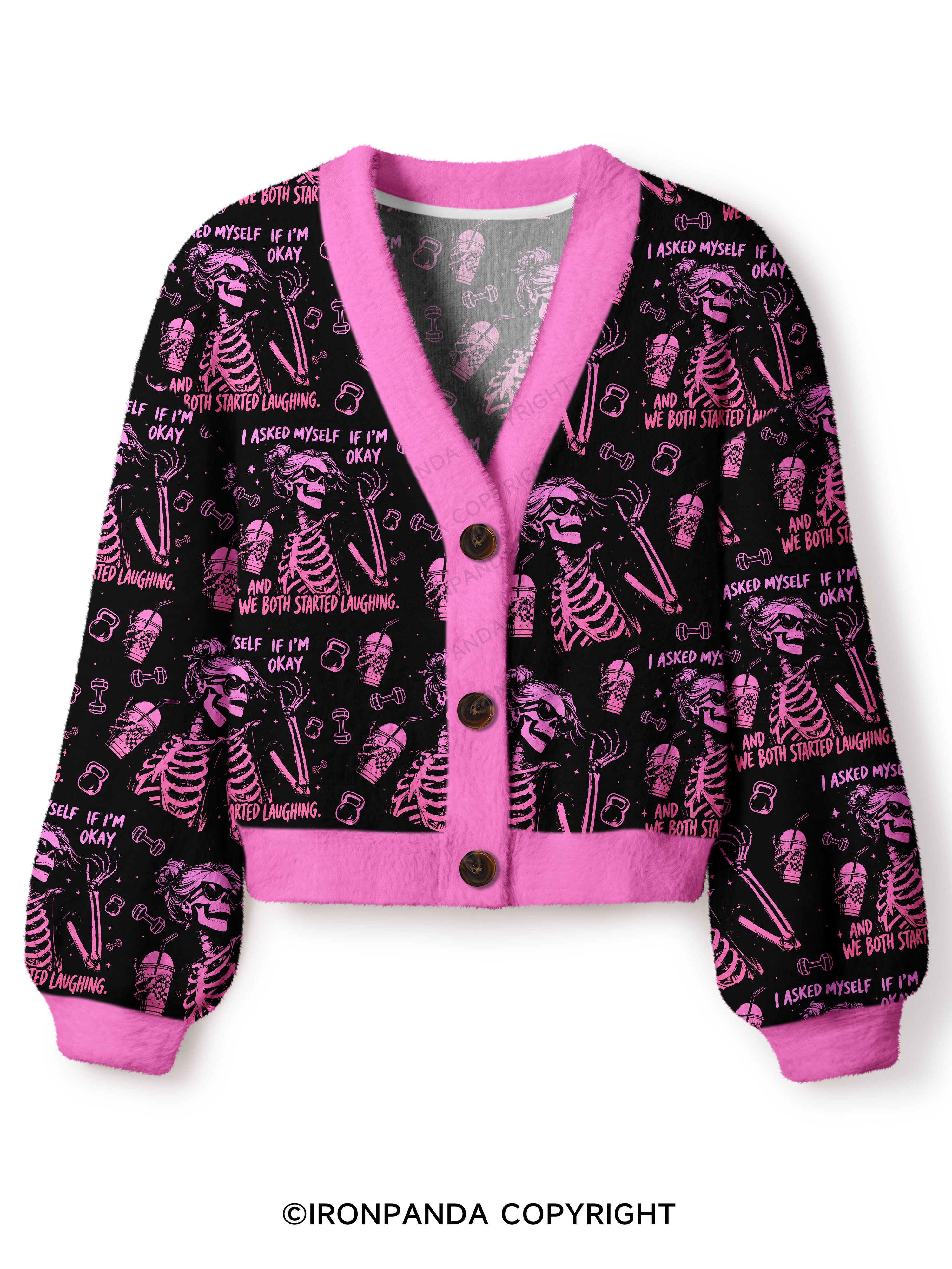 I ASKED MYSELF IF I'M OKAY AND WE BOTH STARTED LAUGHING Crop Ugly Cardigan Sweater