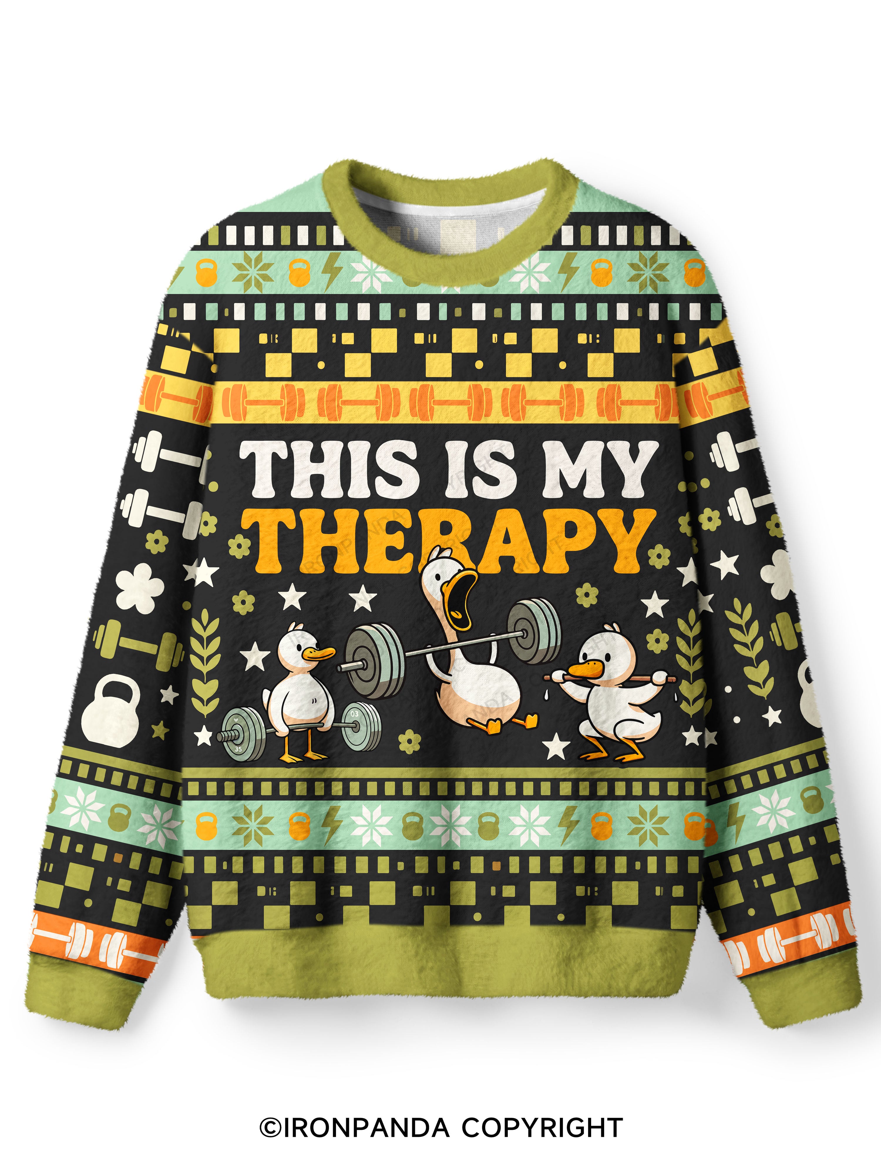 THIS IS MY THERAPY FUNNY GYM Ugly Fuzzy Fleece Sweater