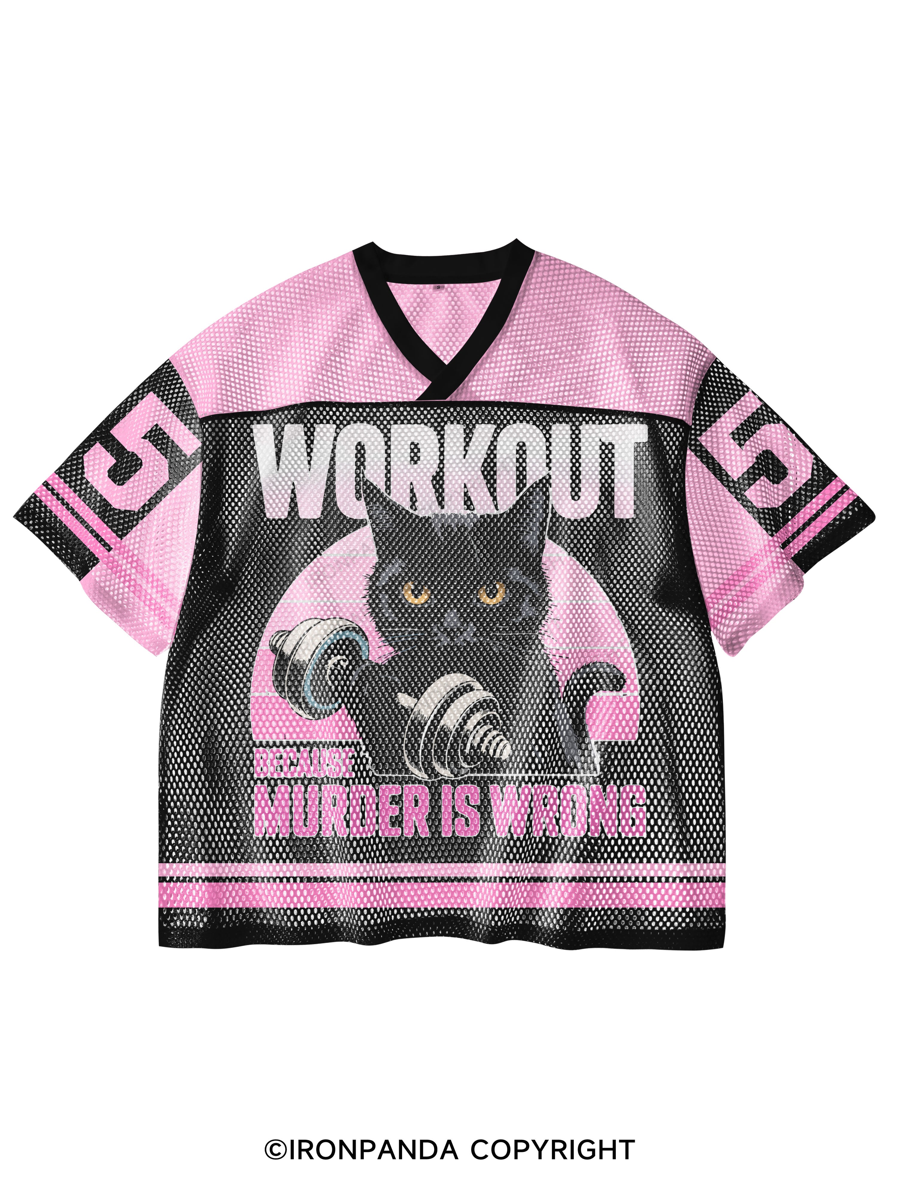 WORKOUT BECAUSE MURDER IS WRONG V-Neck Open Hole Mesh Top