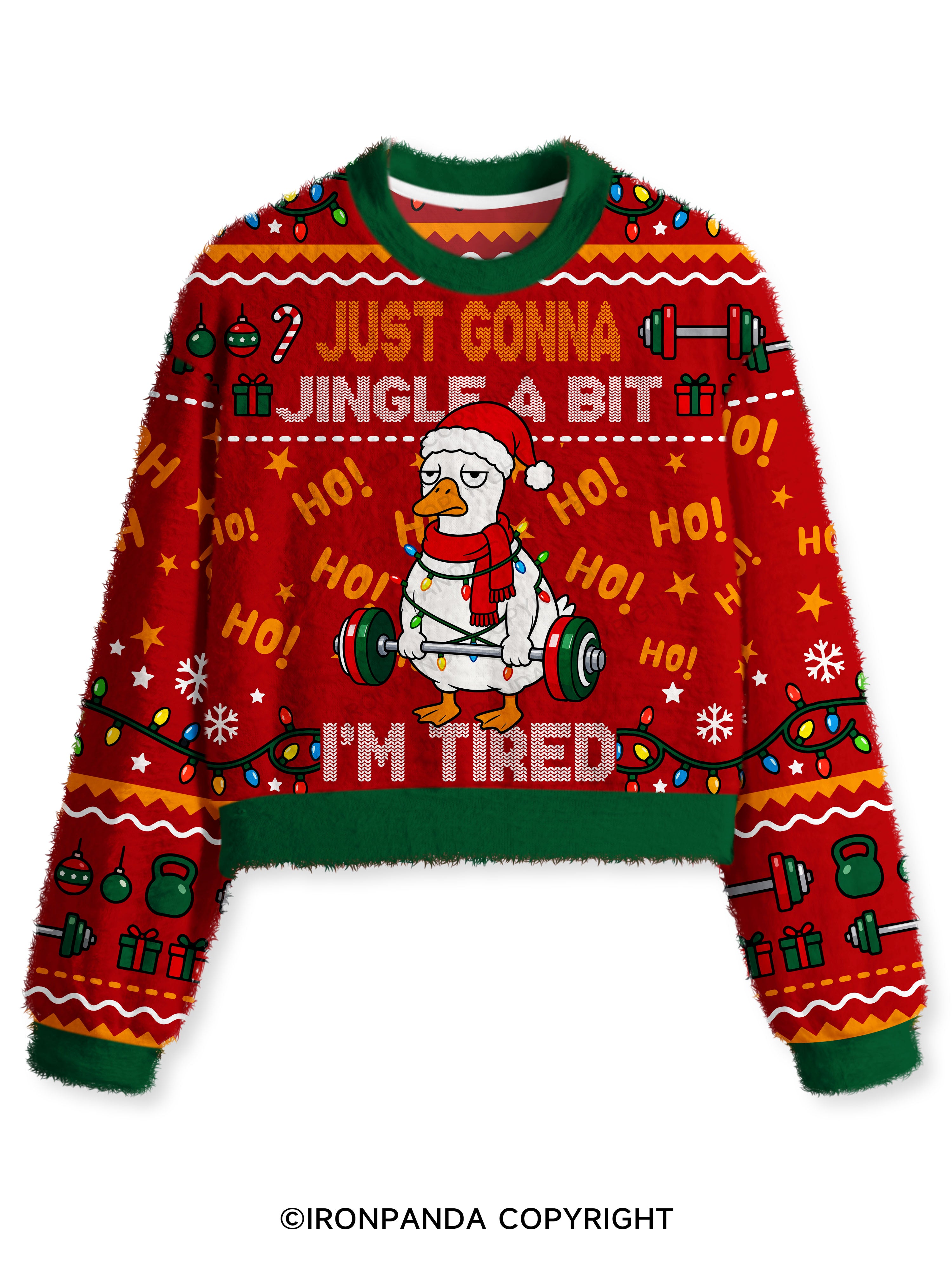 JUST GONNAJINGLE A BITI’M TIRED Fuzzy Fleece Crop Sweater