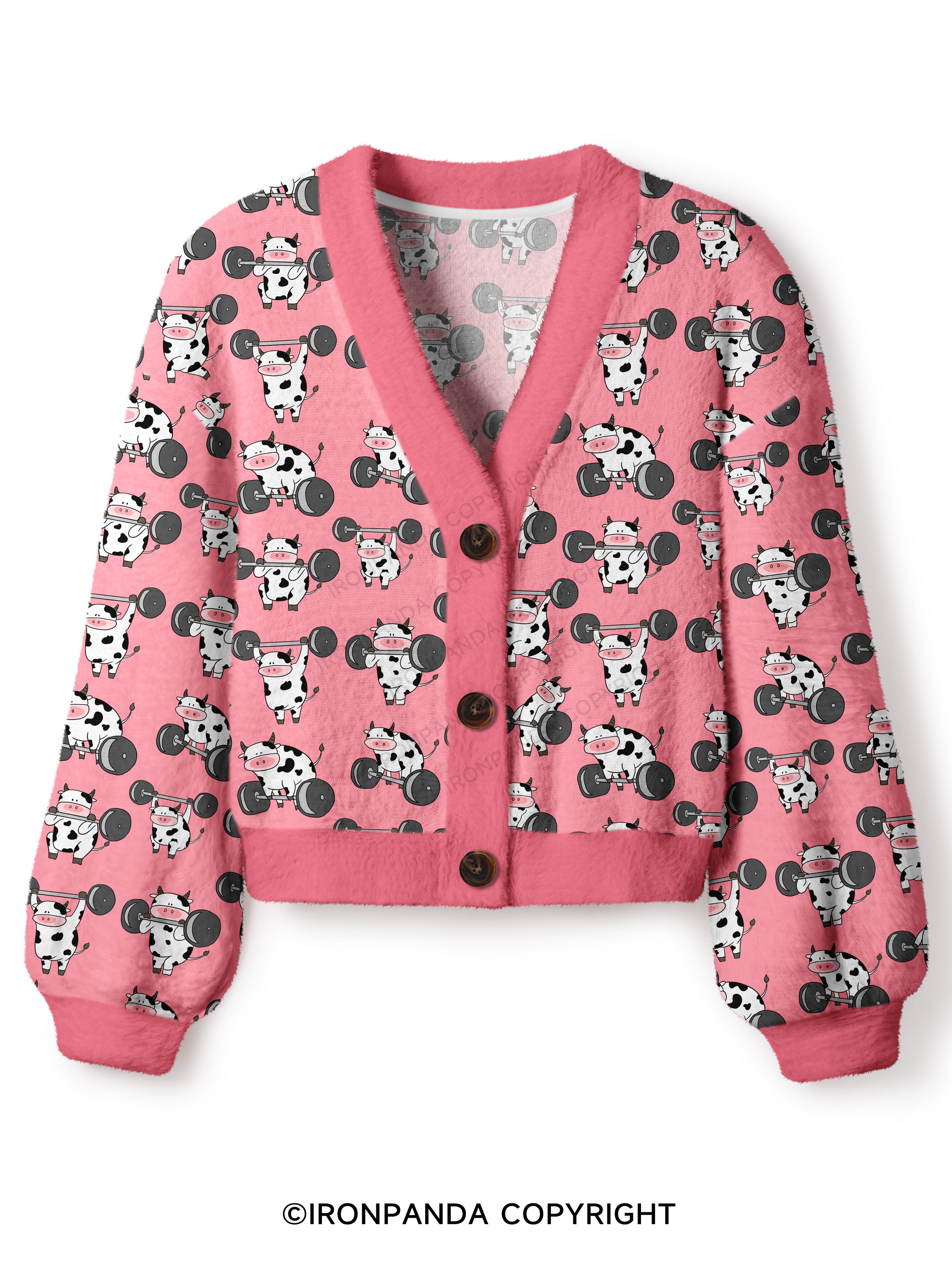 Ironpanda Lift Heavy Dairy Cow Crop Ugly Cardigan Sweater