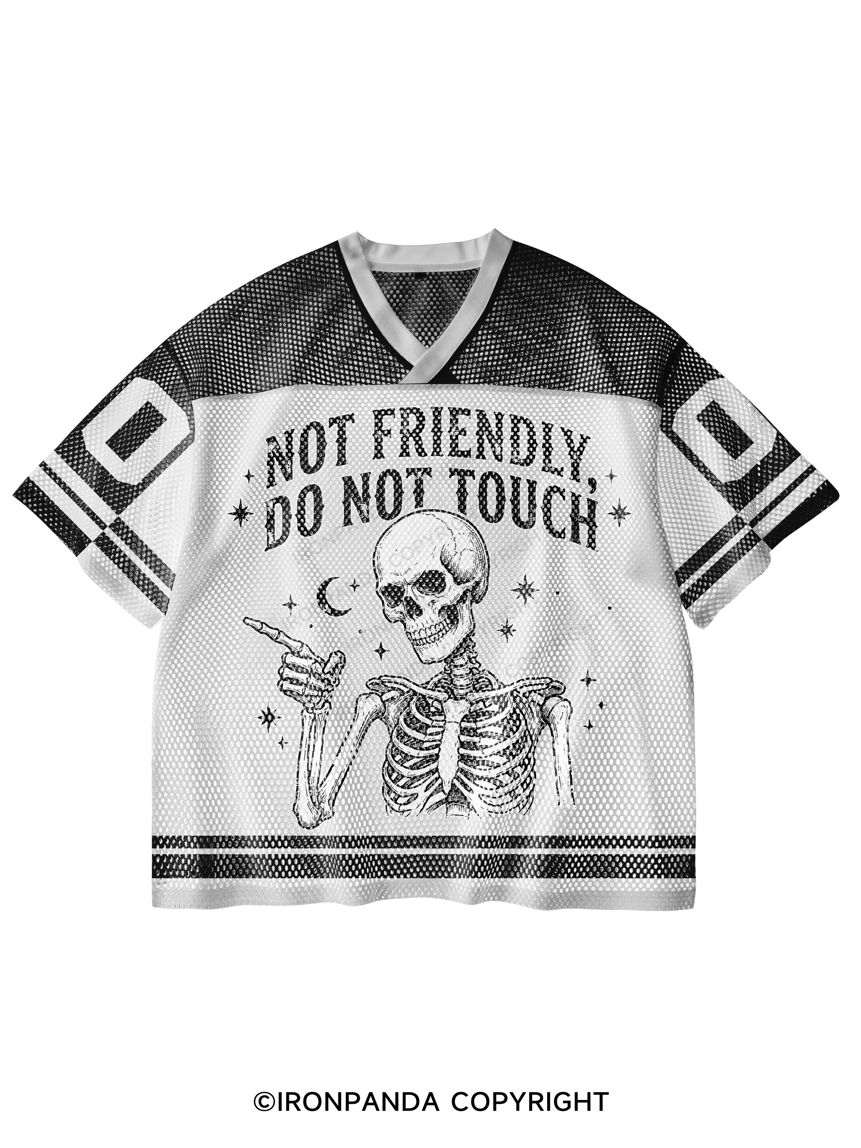 NOT FRIENDLY, DO NOT TOUCH V-Neck Open Hole Mesh Top