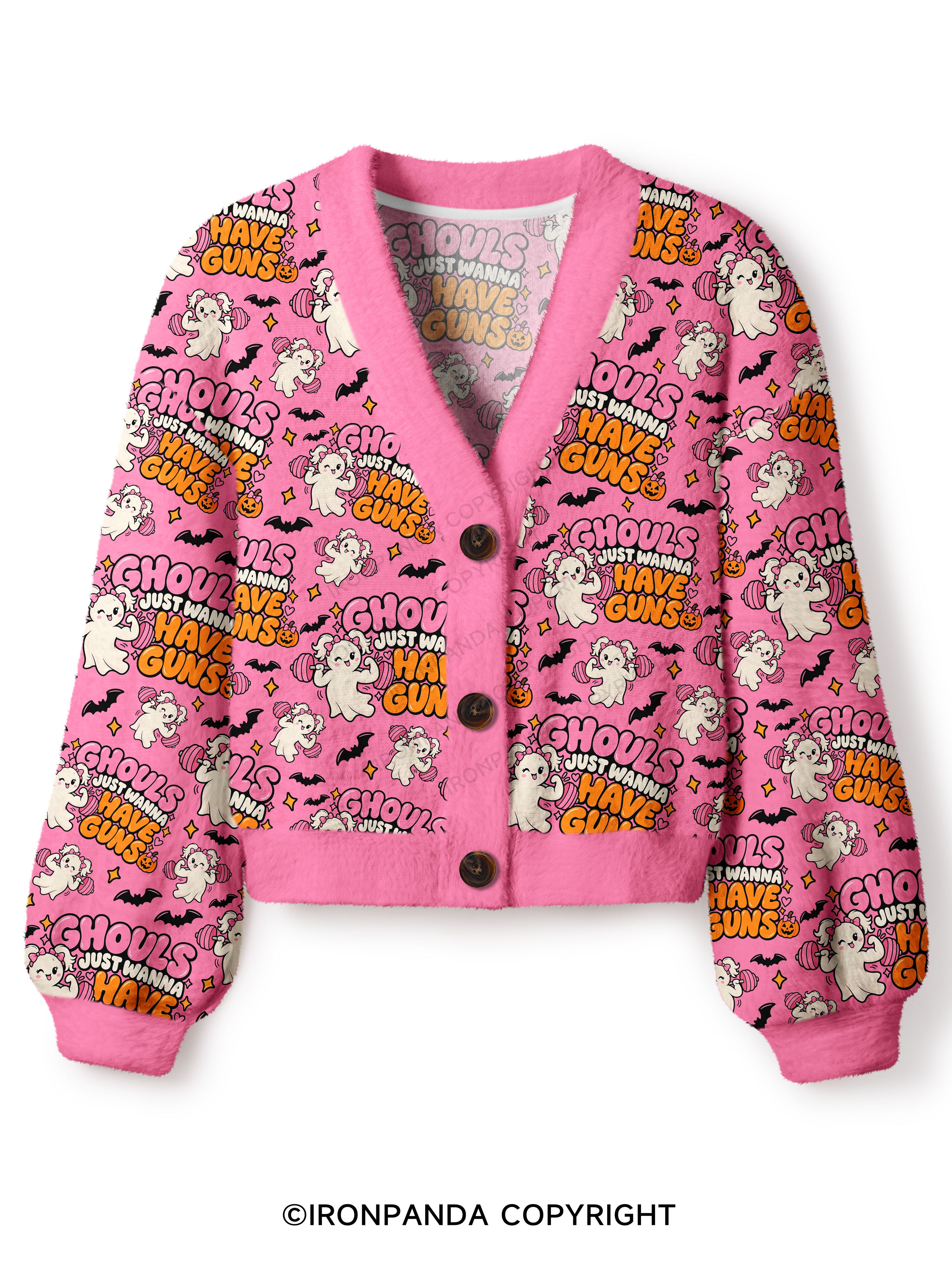GHOULS JUST WANNA HAVE GUNS Crop Ugly Cardigan Sweater