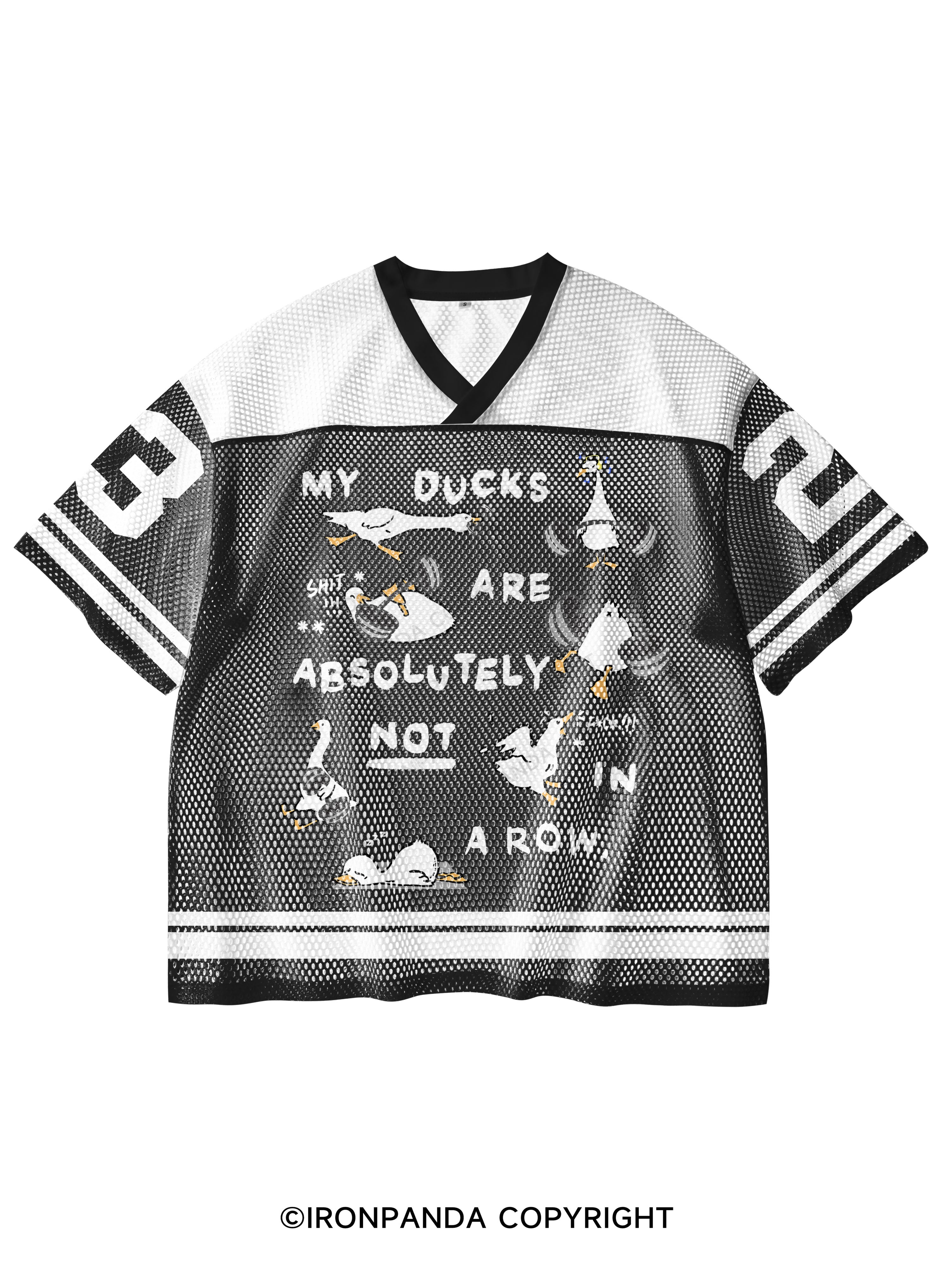 GYM DUCKS V-Neck Open Hole Mesh Top