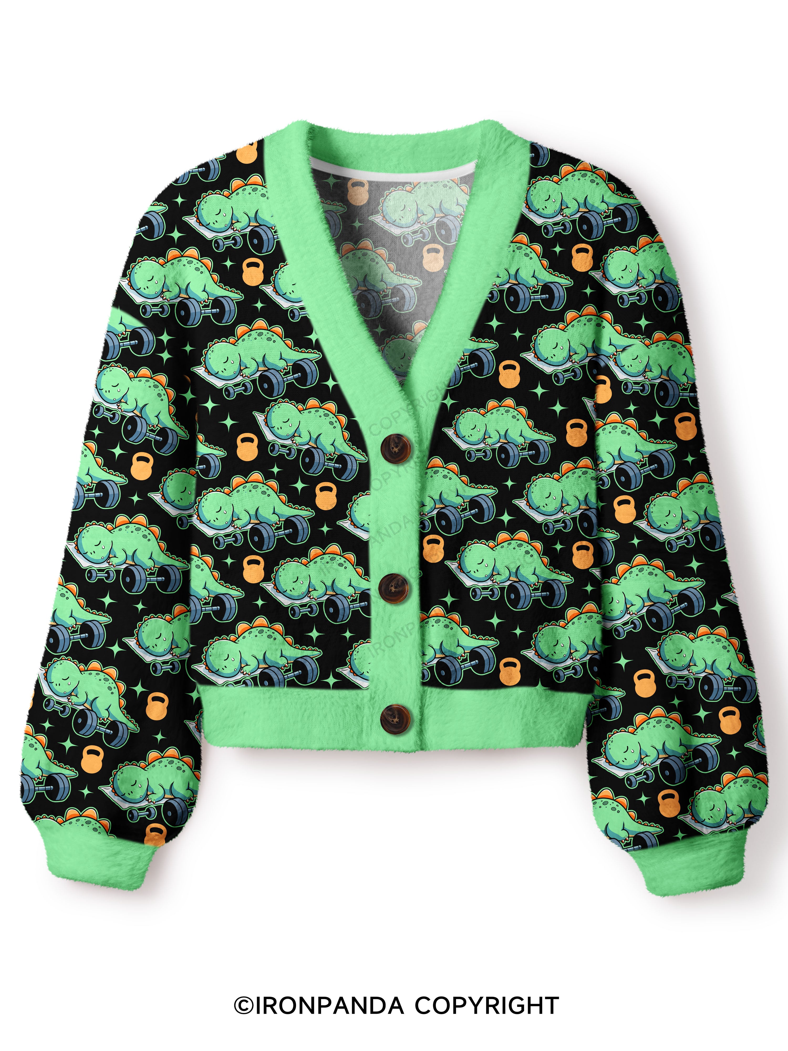Dino-Sore Sleep Crop Ugly Cardigan Sweater
