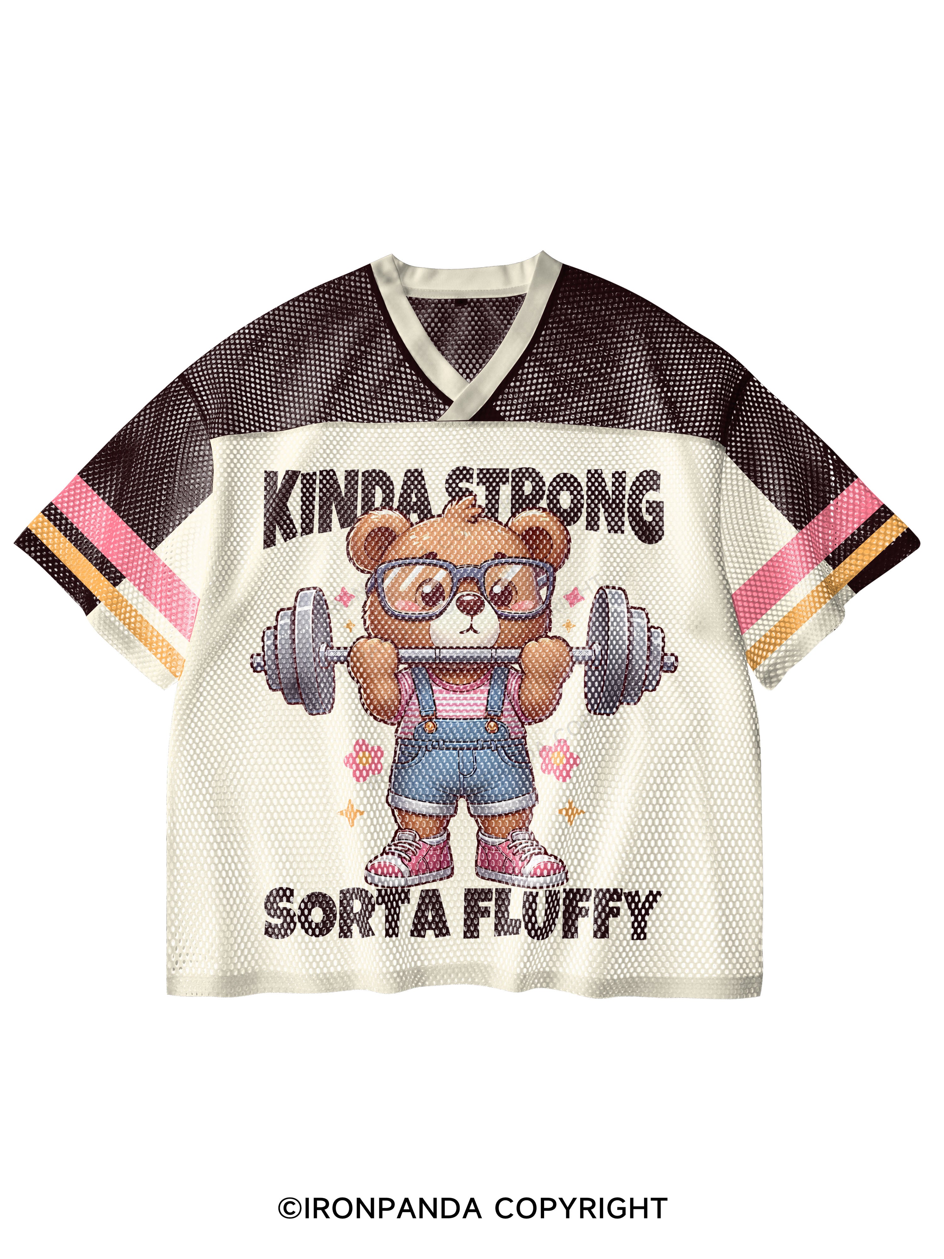 KINDA STRONG, SORTA FLUFFY V-Neck Open Hole Mesh Top