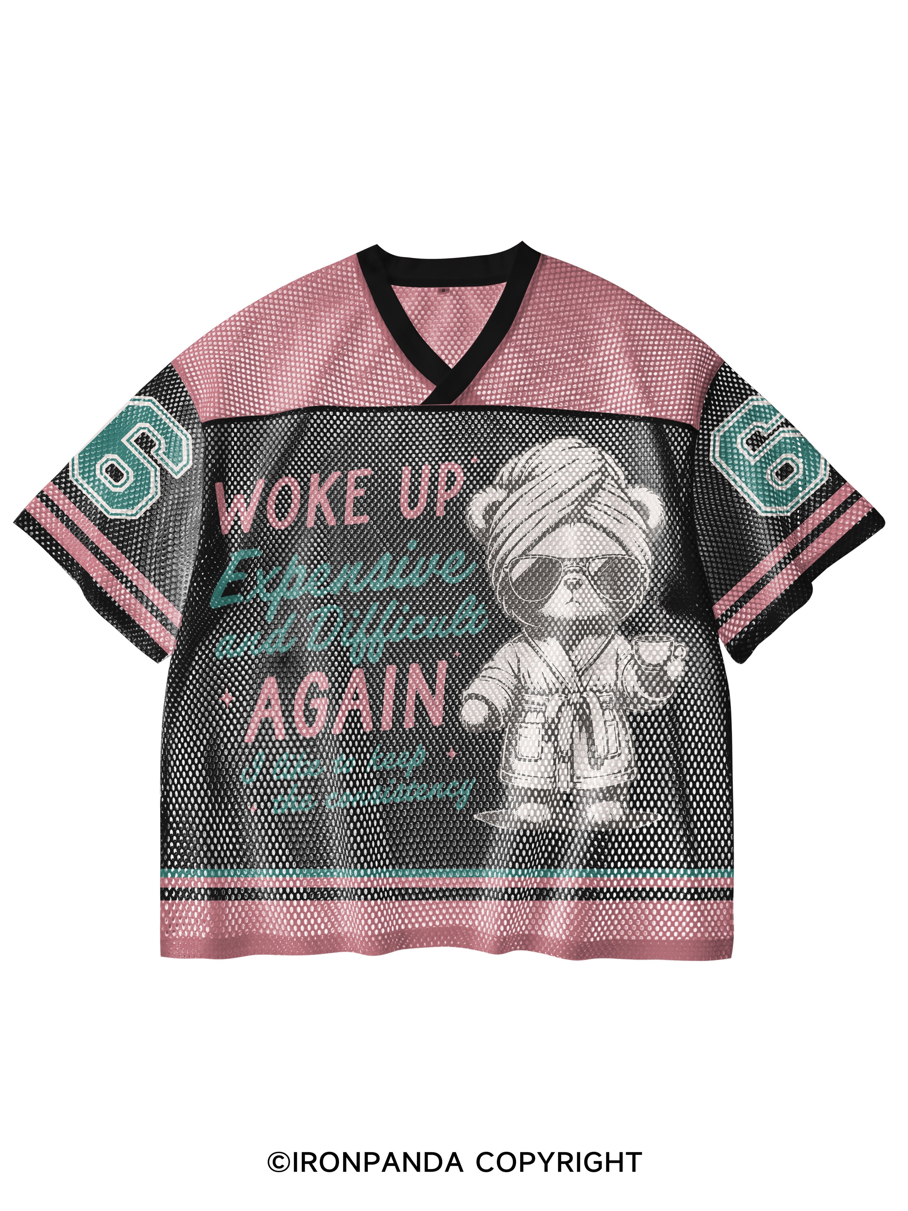 WOKE UP EXPENSIVE AND DIFFICULT AGAIN V-Neck Open Hole Mesh Top