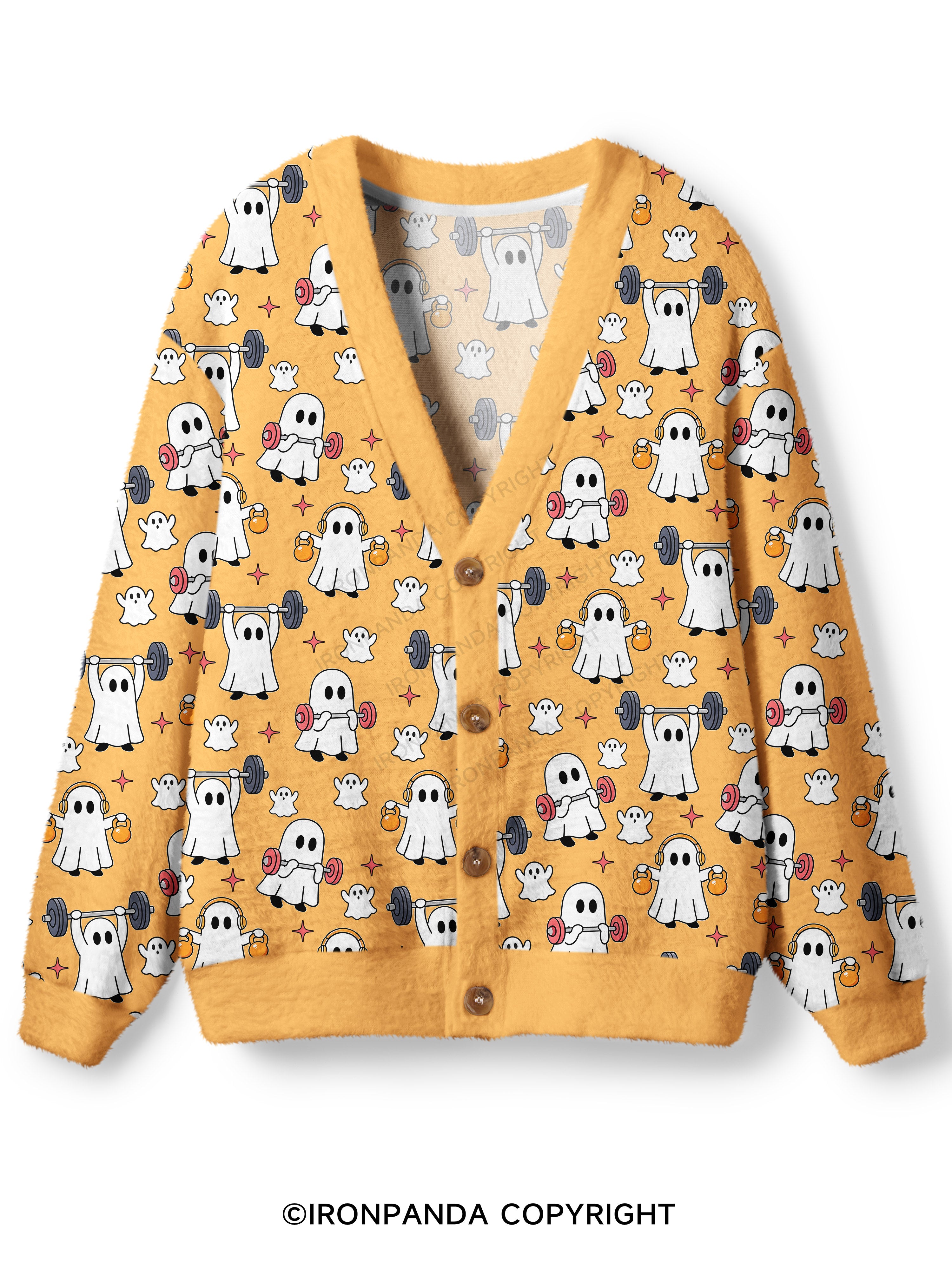 GHOST HALLOWEEN WORKOUT FITNESS Ugly Cardigan Sweater