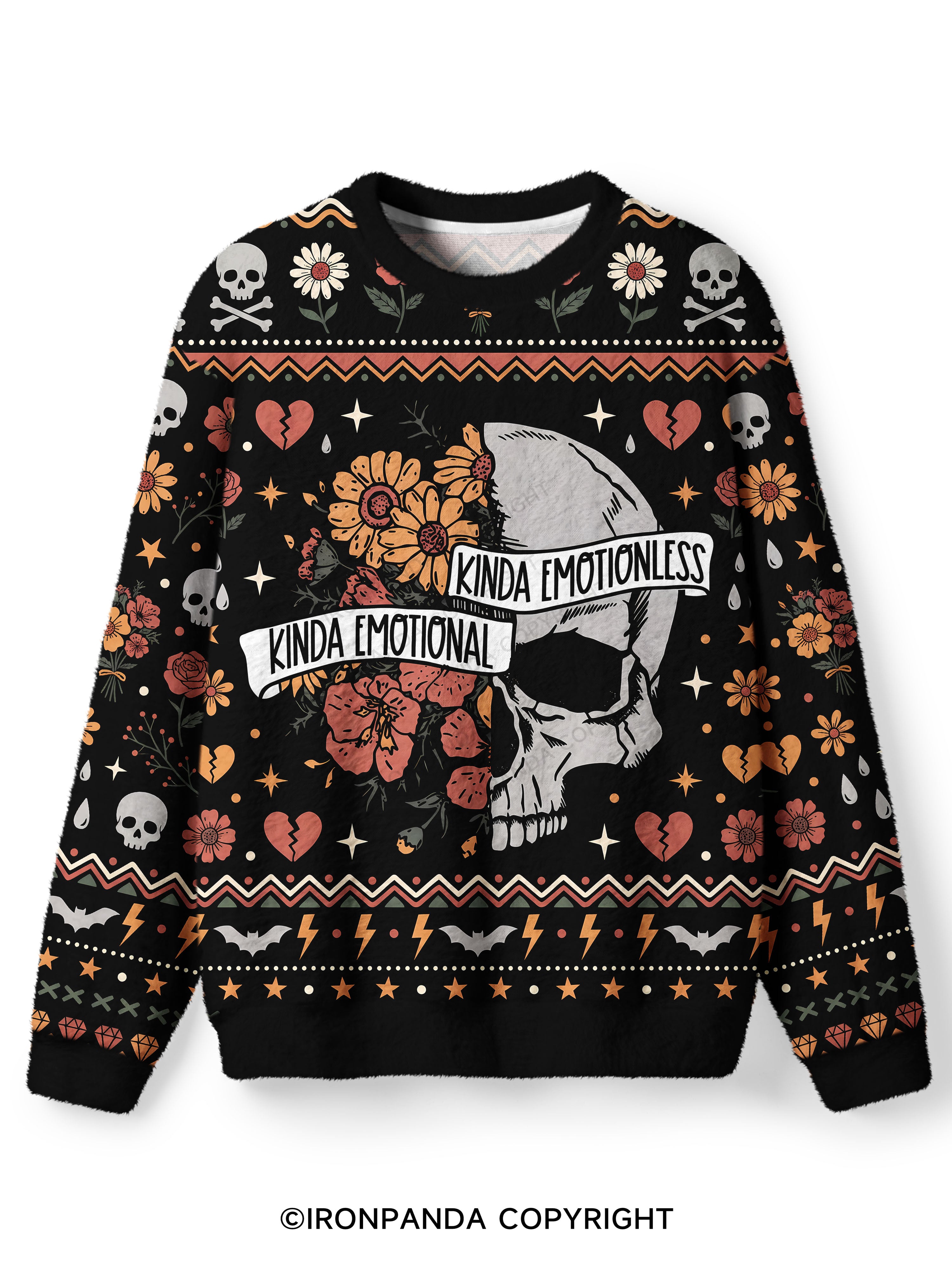 KINDA EMOTIONAL KINDA EMOTIONLESS Ugly Fuzzy Fleece Sweater