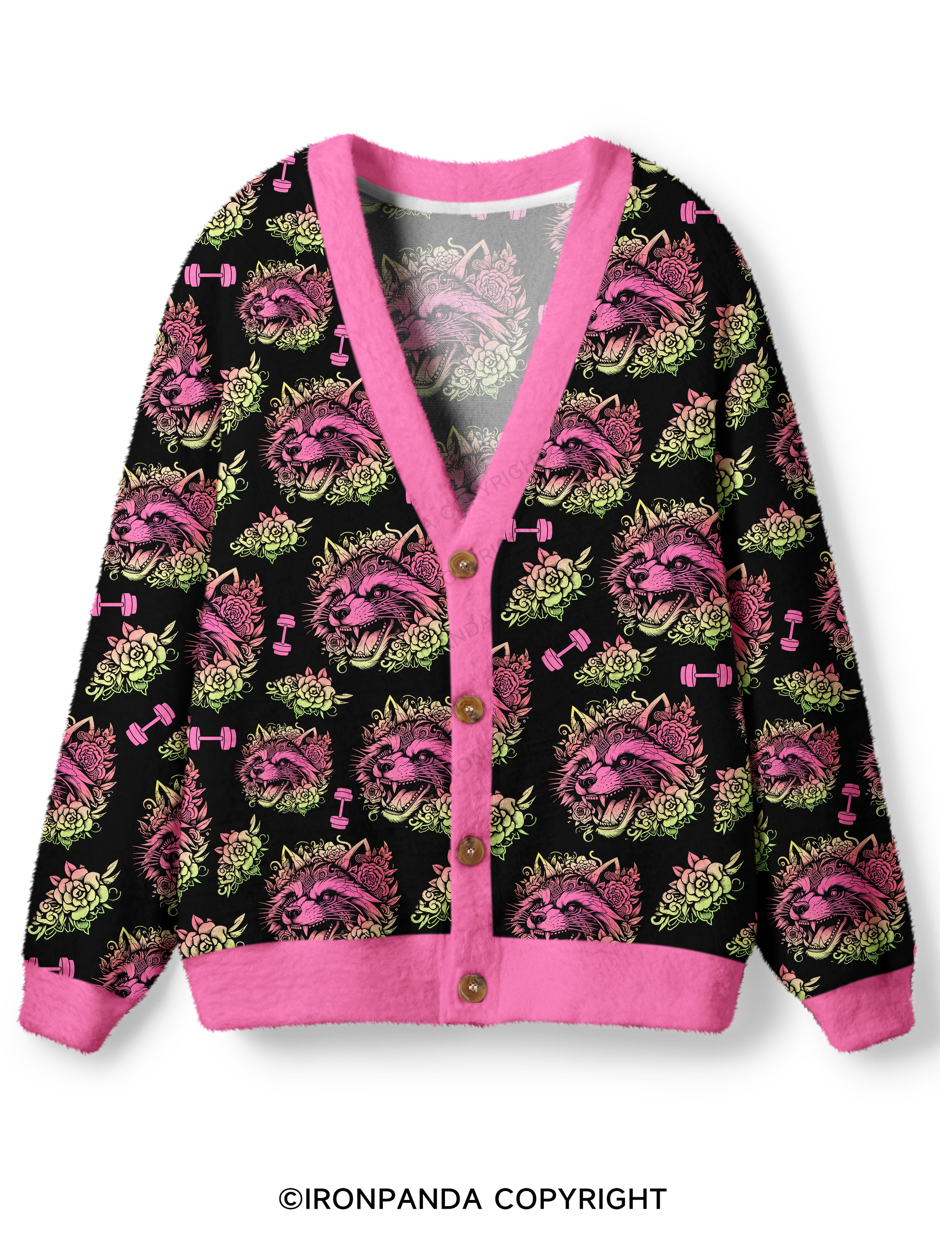 Raccoon Tattoo Print Fitness Ugly Cardigan Sweater