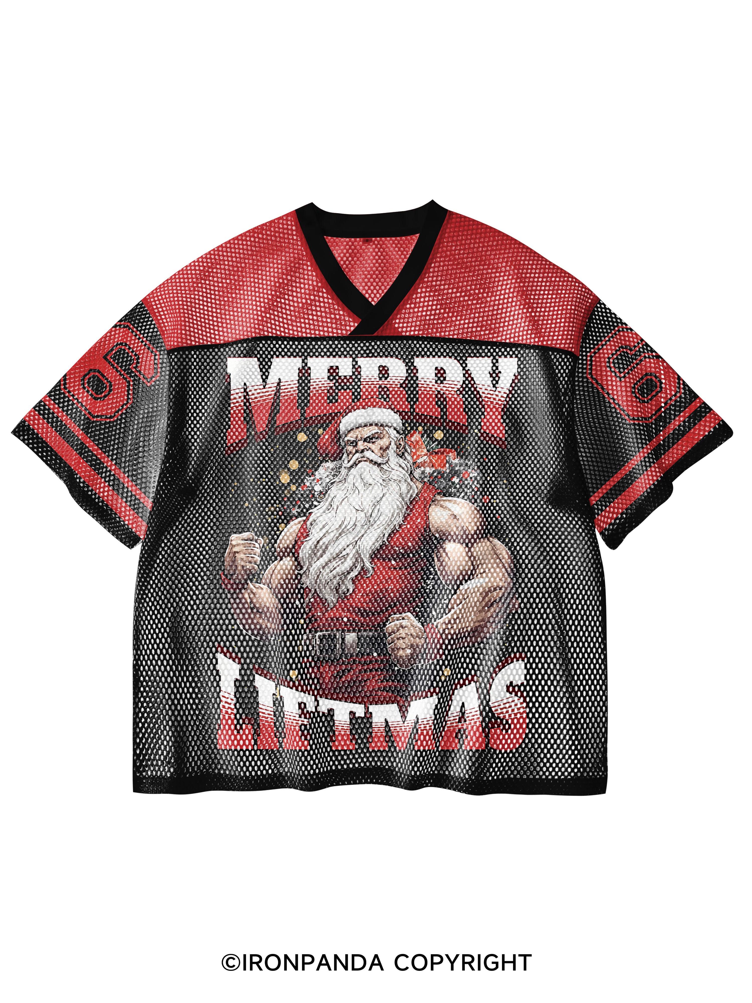 Merry Liftmas V-Neck Open Hole Mesh Top