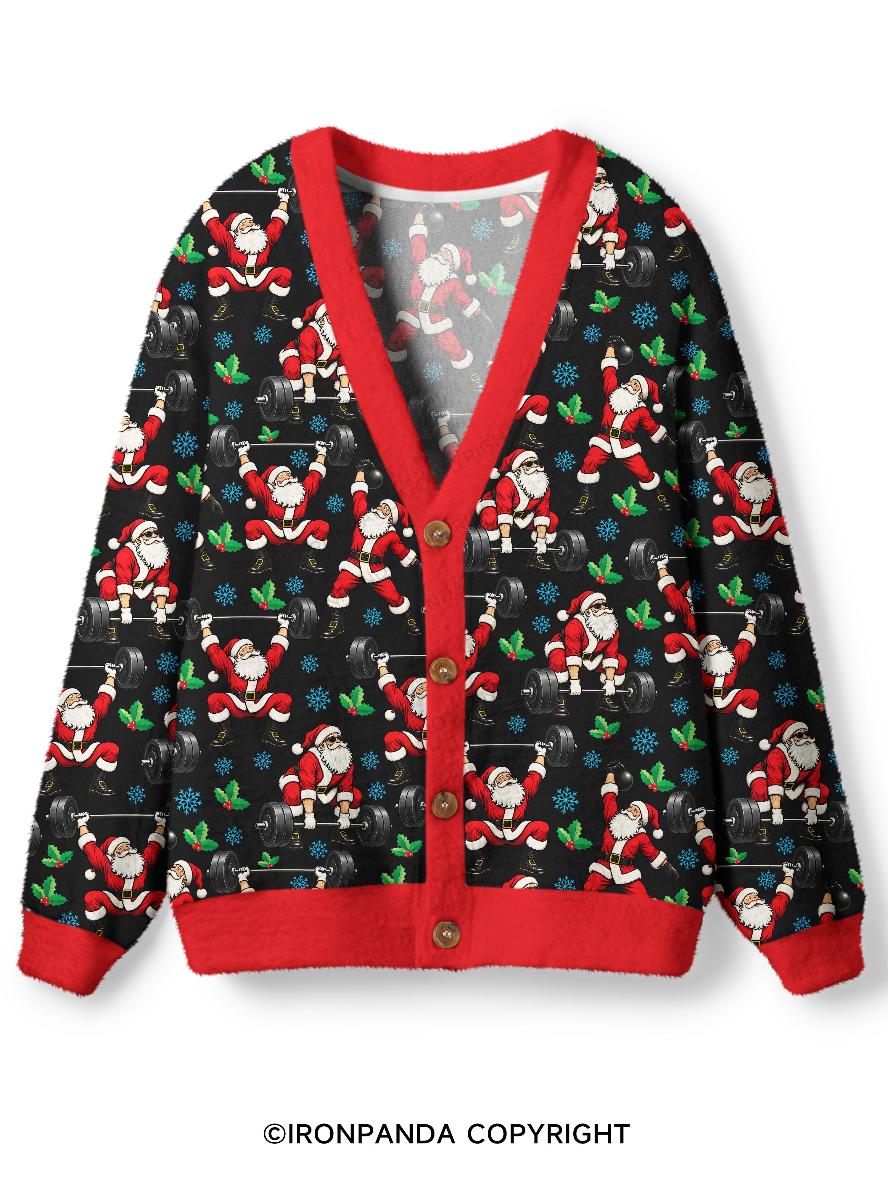 Santa Lifting Christmas Workout Ugly Cardigan Sweater