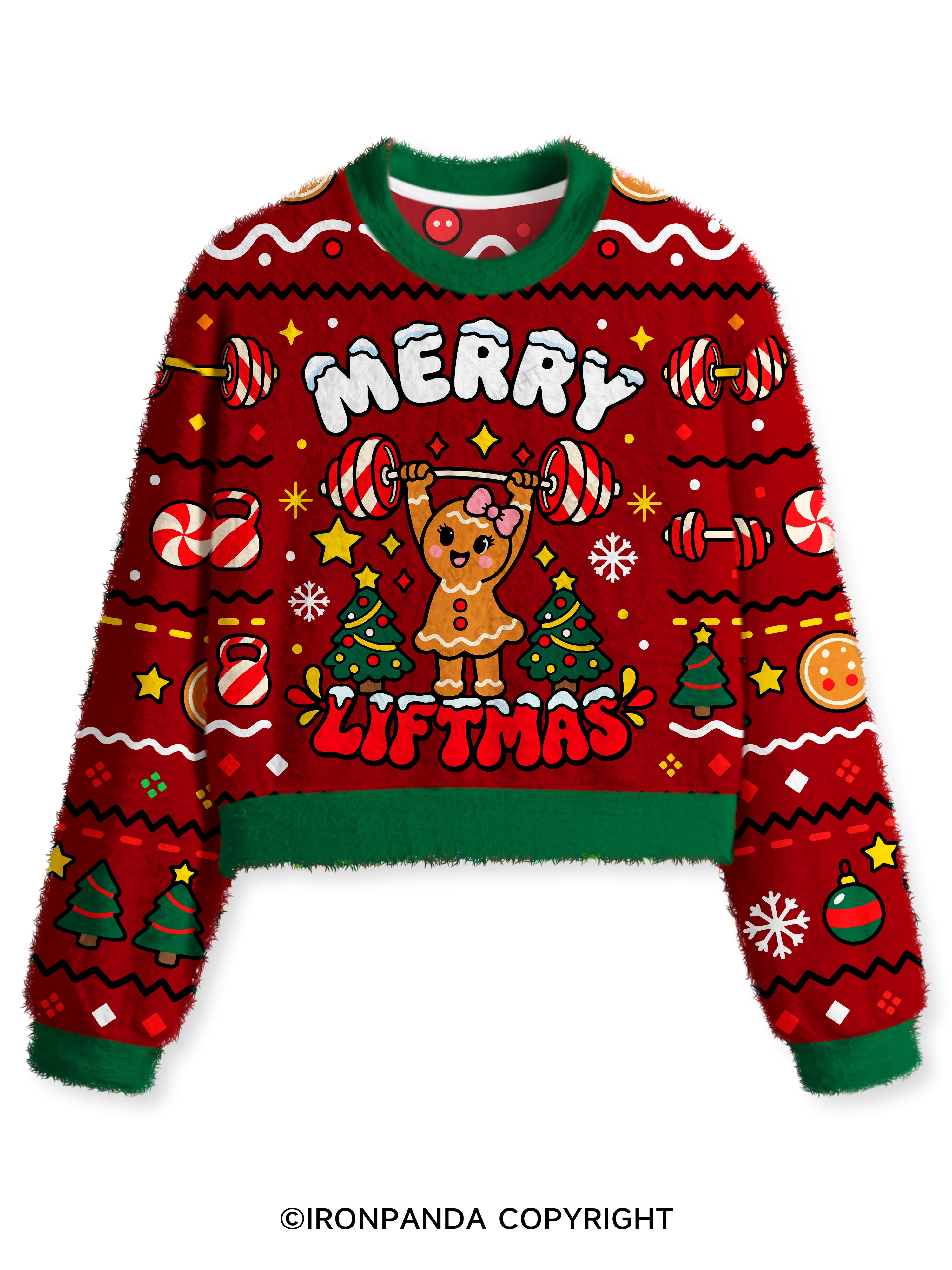 Merry Liftmas gingerbread  Fuzzy Fleece Crop Sweater