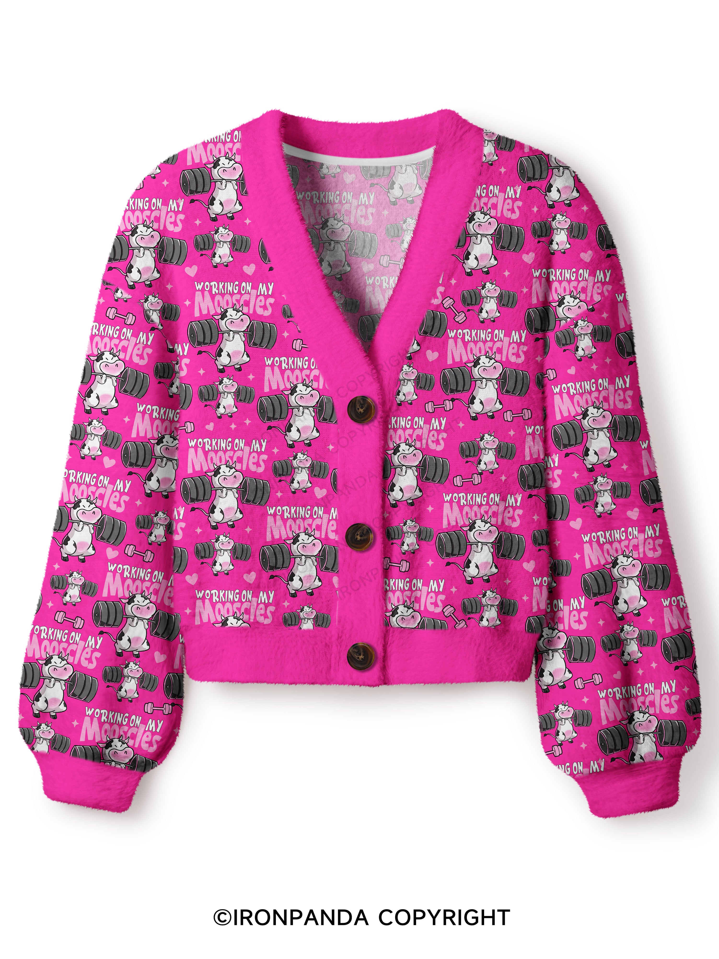 WORKING ON MY MOOSCLES Crop Ugly Cardigan Sweater