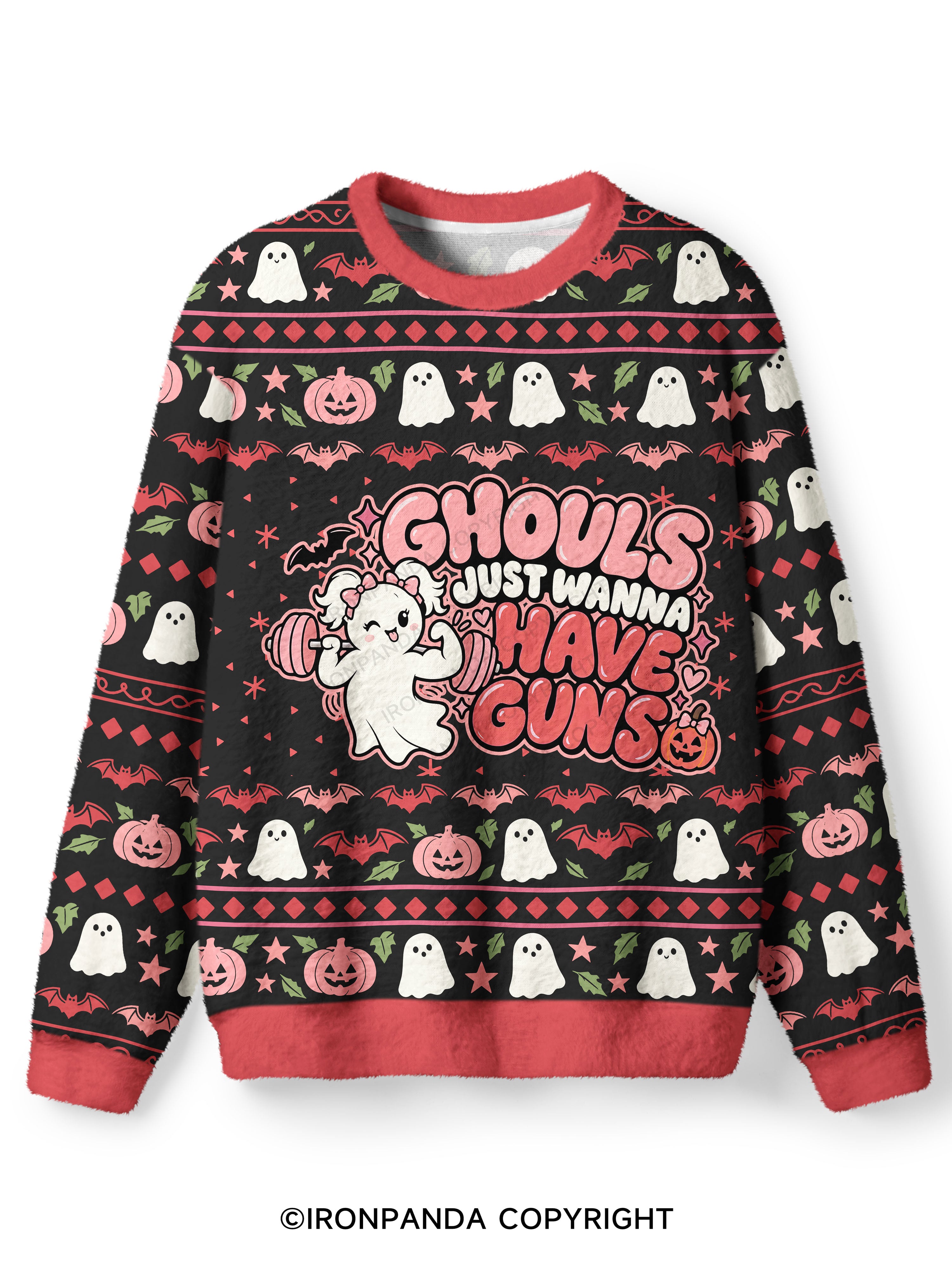 GHOULS JUST WANNA HAVE GUNS Ugly Fuzzy Fleece Sweater