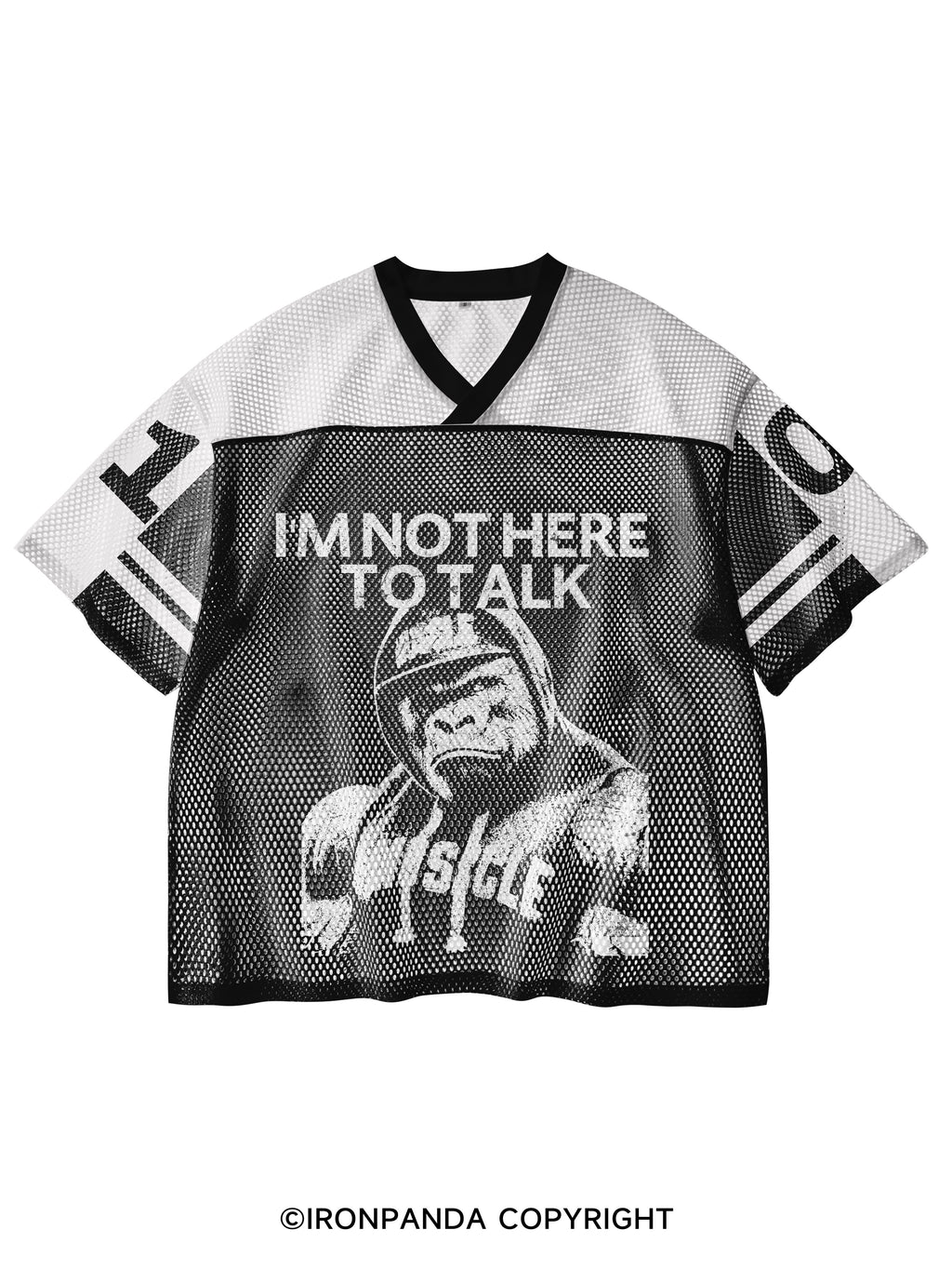 I'M NOT HERE TO TALK GORILLA V-Neck Open Hole Mesh Top