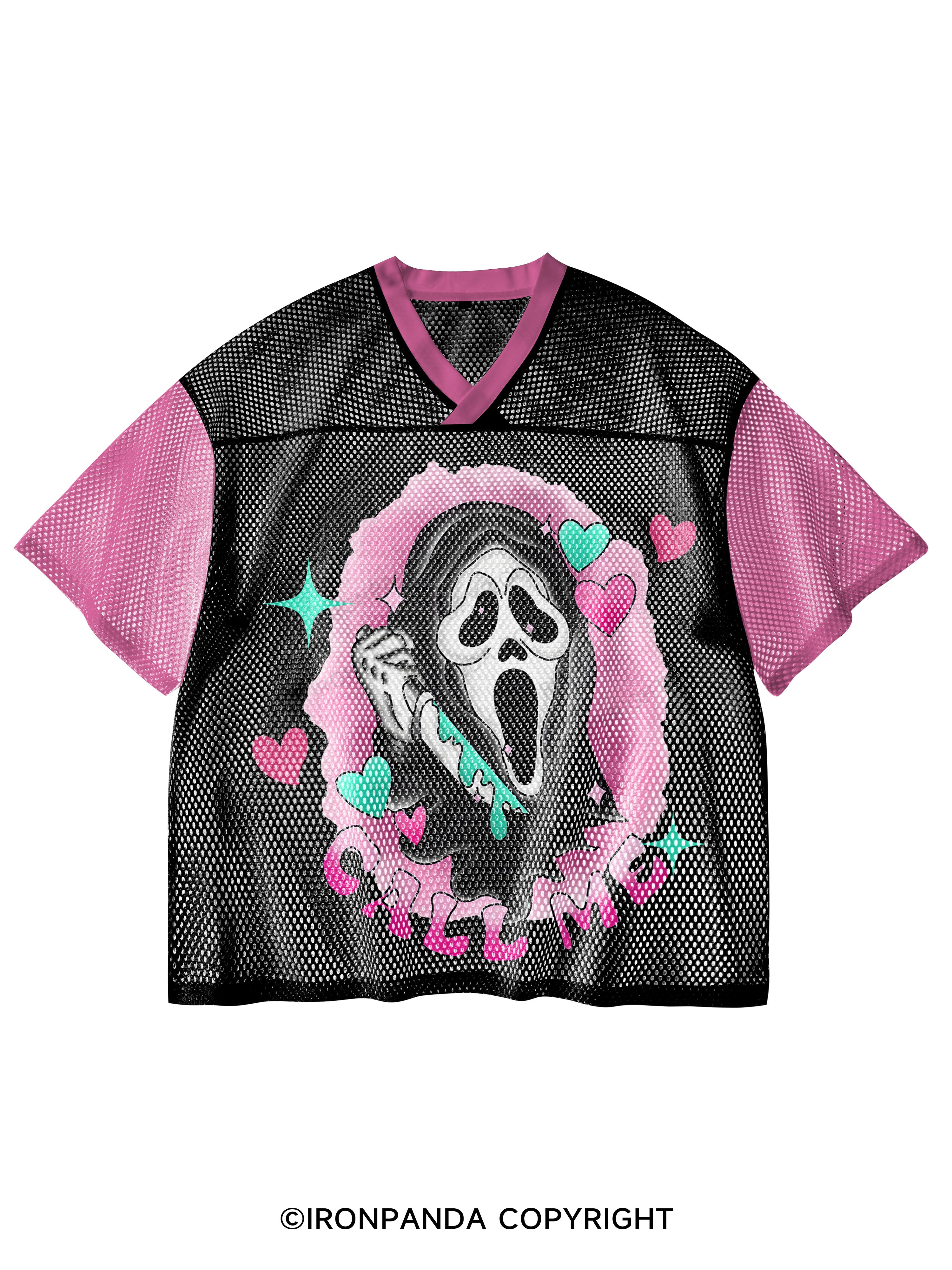 Call me Cute Ghostface V-Neck Open Hole Mesh Top