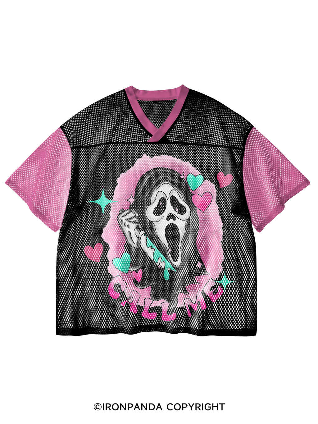Call me Cute Ghostface V-Neck Open Hole Mesh Top