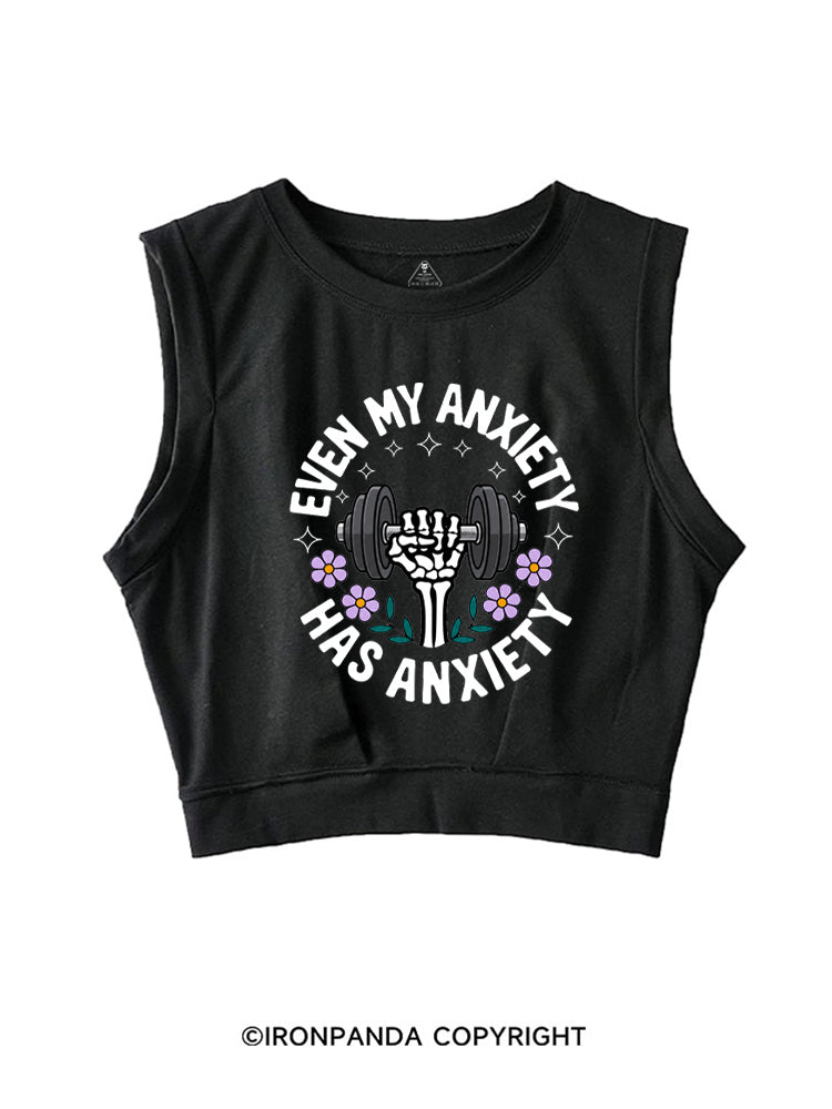 EVEN MY ANXIETY HAS ANXIETY SKELETON SLEEVELESS CROP TOPS