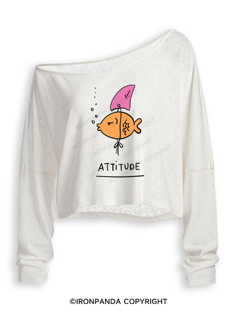 THIS IS MY ATTITUDE Off Shoulder Long Sleeve Crop Top