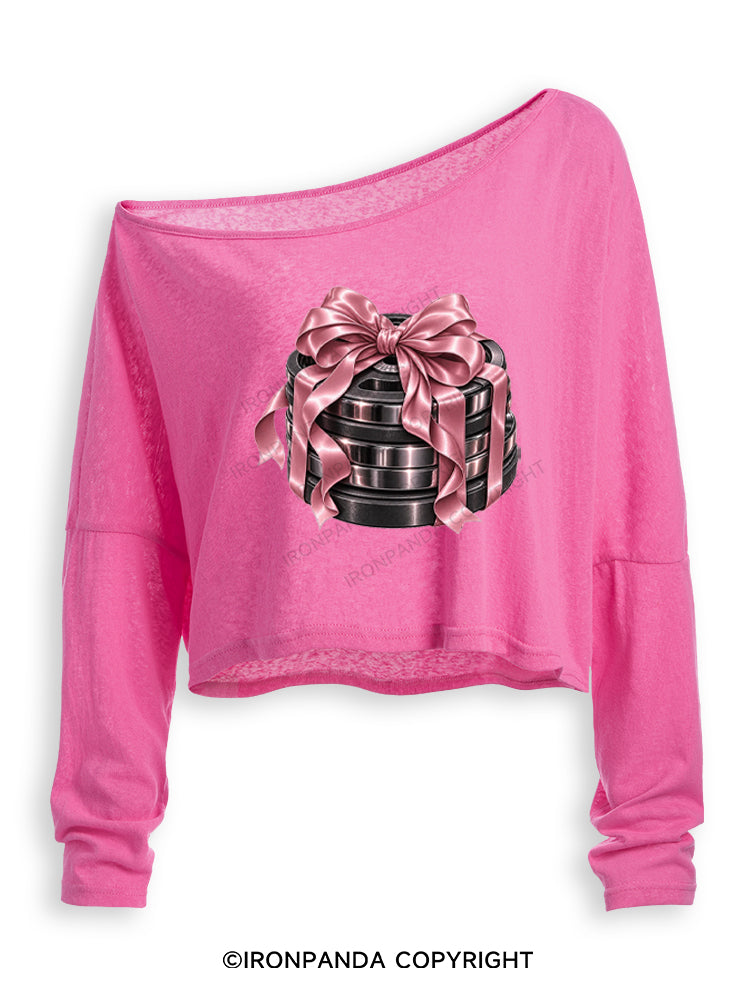 GIFTED GAINS Off Shoulder Long Sleeve Crop Top