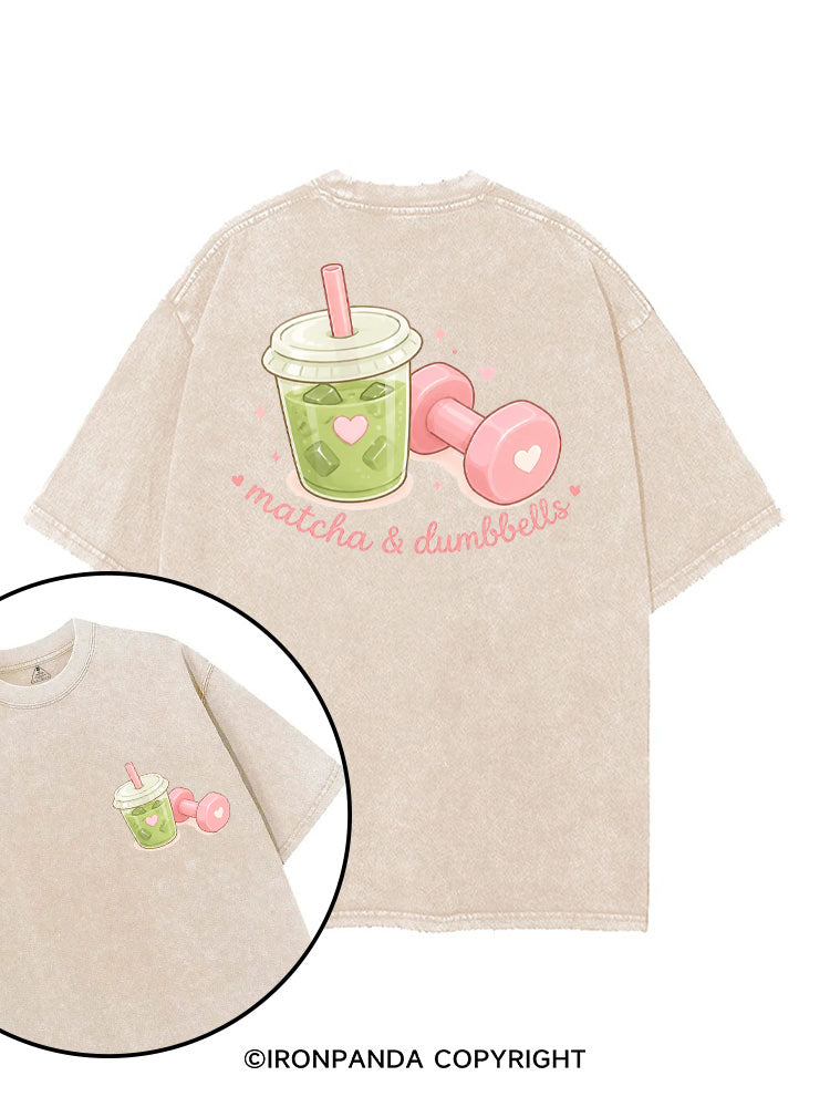 MATCHA & DUMBBELLS MATCHA GYM LOVER printed Gym Shirt