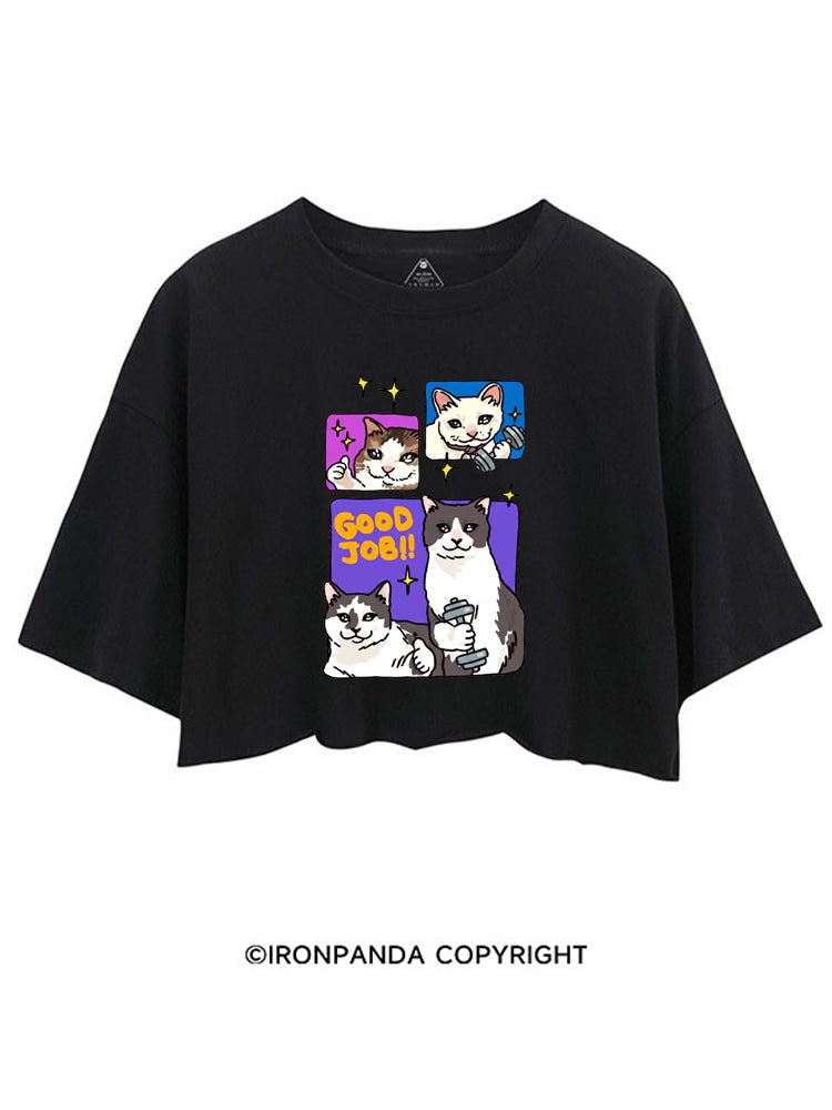 GOOD JOB BE YOURSELF GYM KITTY CROP TOPS