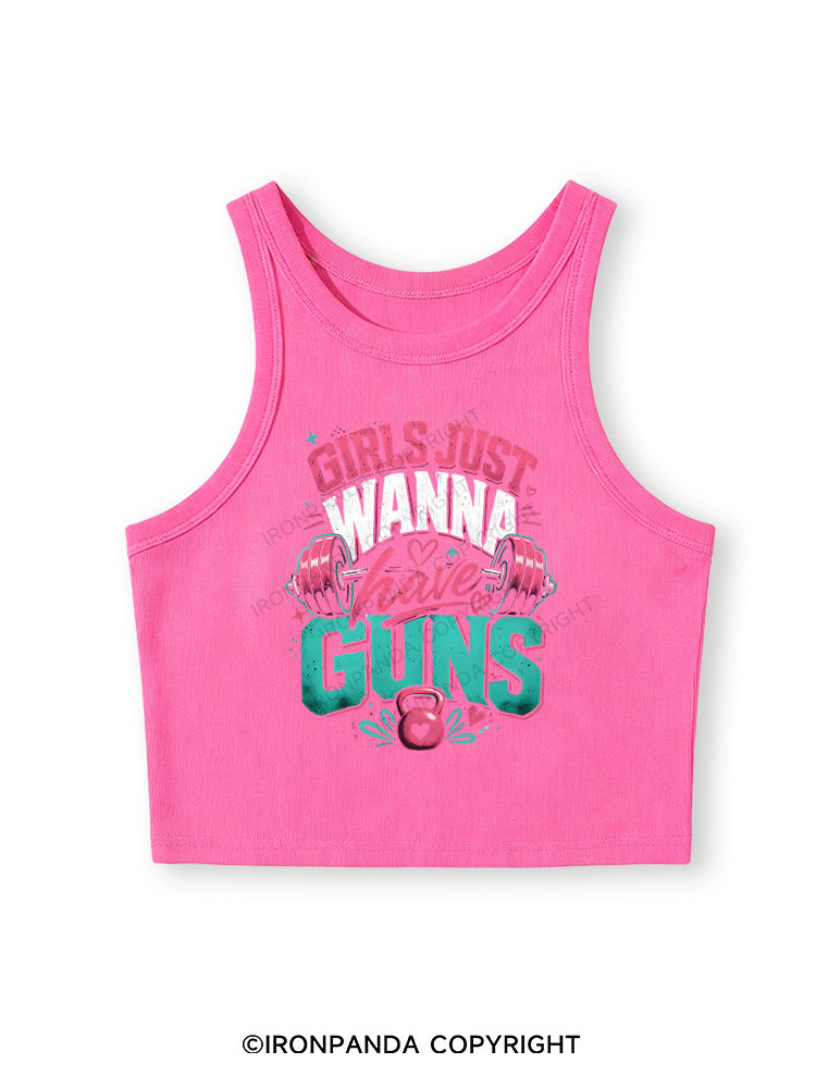 GIRLS JUST WANNA HAVE GUNS WORKOUT Fitted Crop Tank Top