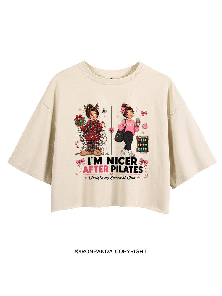 I'M NICER AFTER PILATES CHRISTMAS SURVIVAL CLUB CROP TOPS