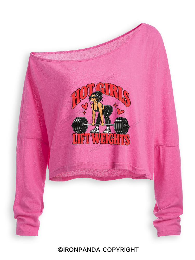 Hot Girls Lift Weights Vintage Gym Girl Off Shoulder Long Sleeve Crop Top