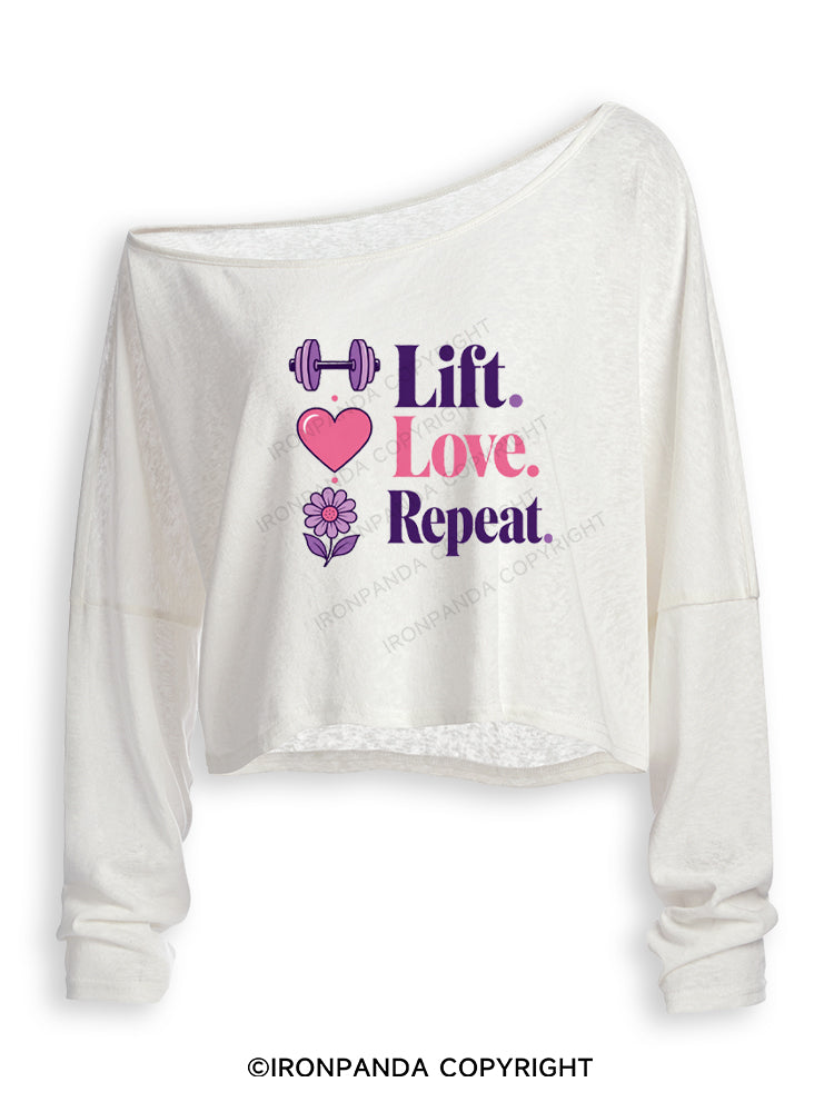 LIFT. LOVE. REPEAT Off Shoulder Long Sleeve Crop Top