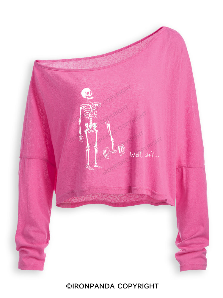 Well Shit Funny Skeleton Off Shoulder Long Sleeve Crop Top