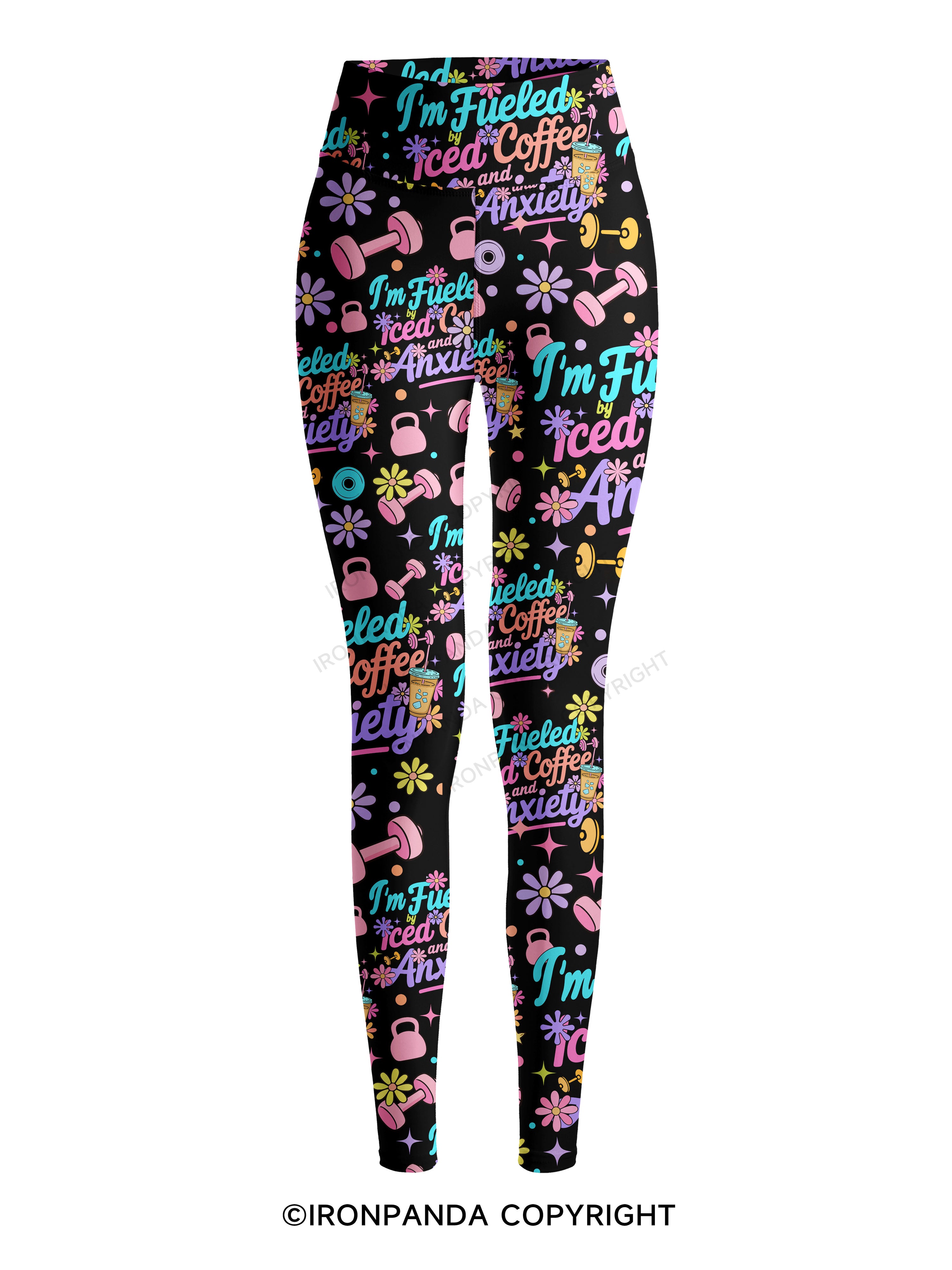 Fueled by Iced Coffee and Anxiety Workout Printed Yoga Pants