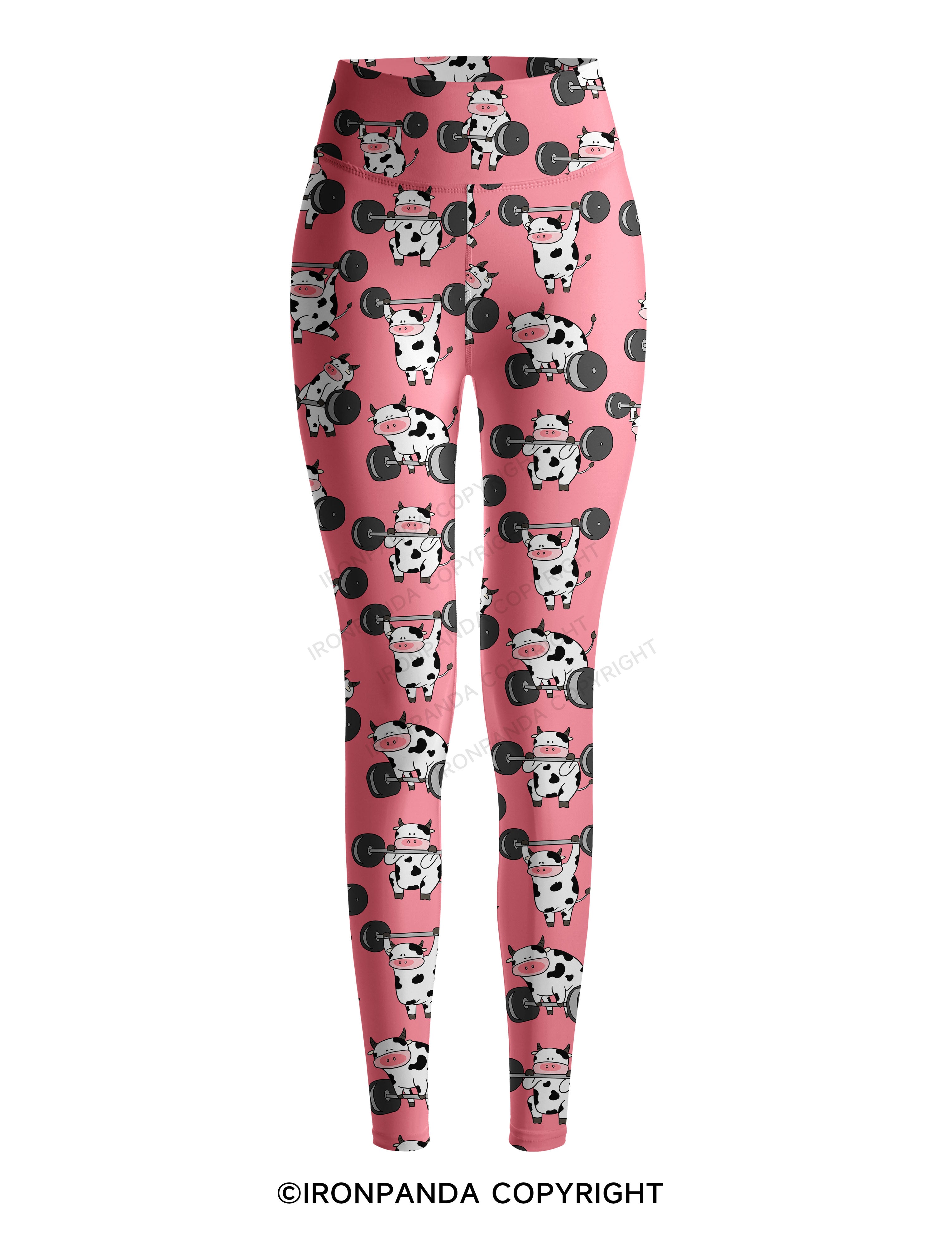 Ironpanda Lift Heavy Dairy Cow Printed Yoga Pants
