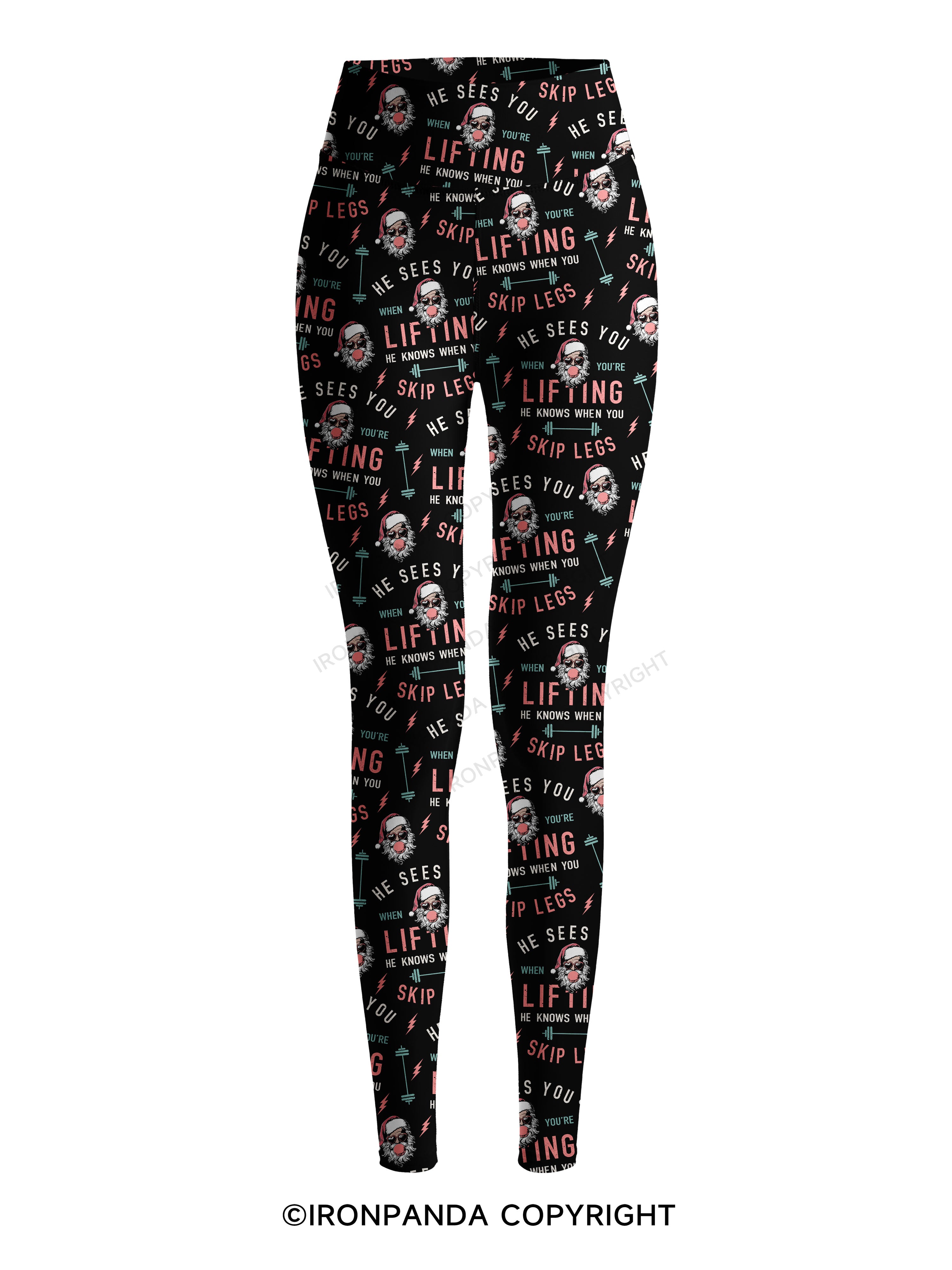 HE SEES YOU WHEN YOU'RE LIFTING Printed Yoga Pants