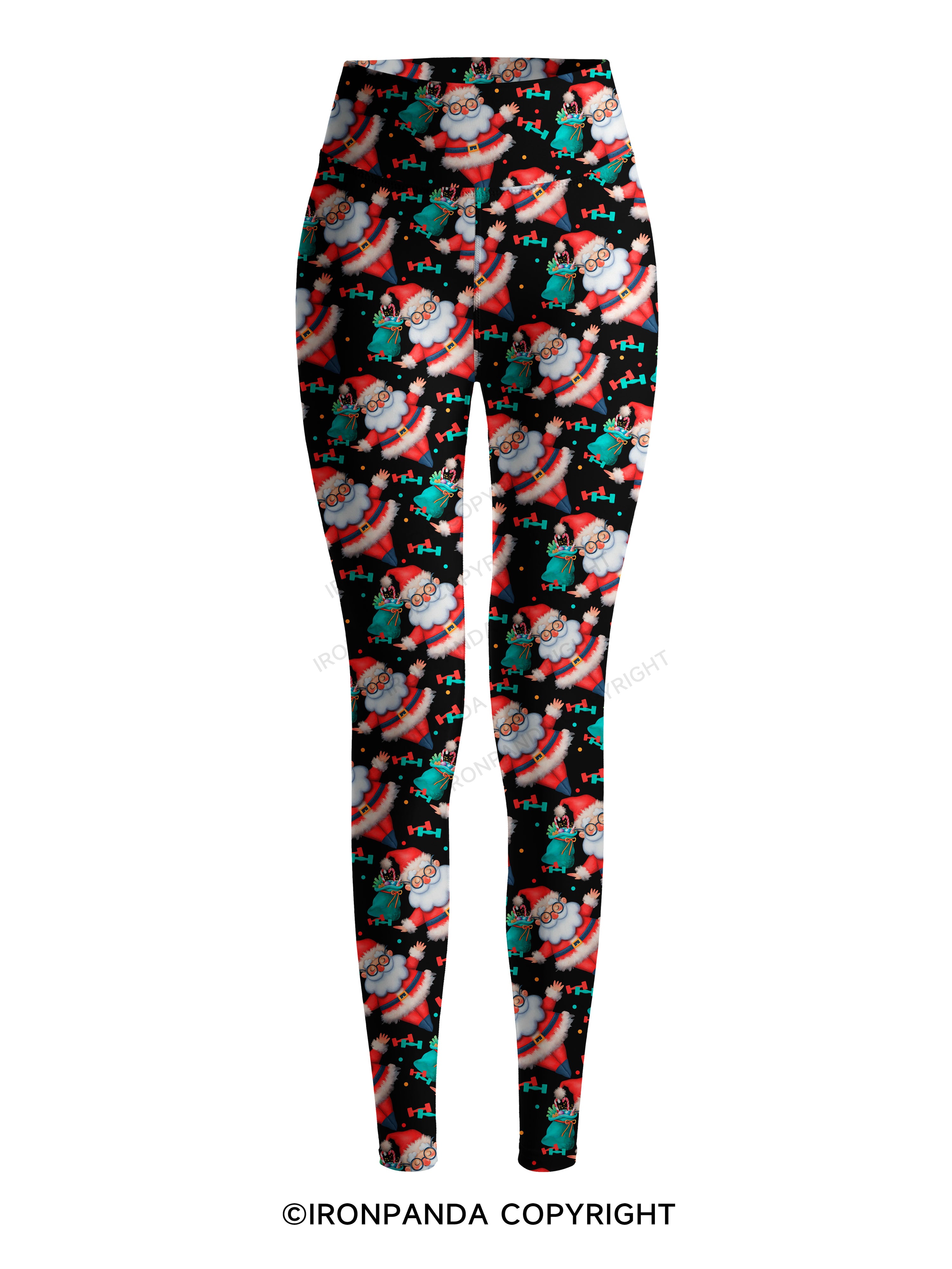 Funny Christmas Santa Knows When You Workout Printed Yoga Pants