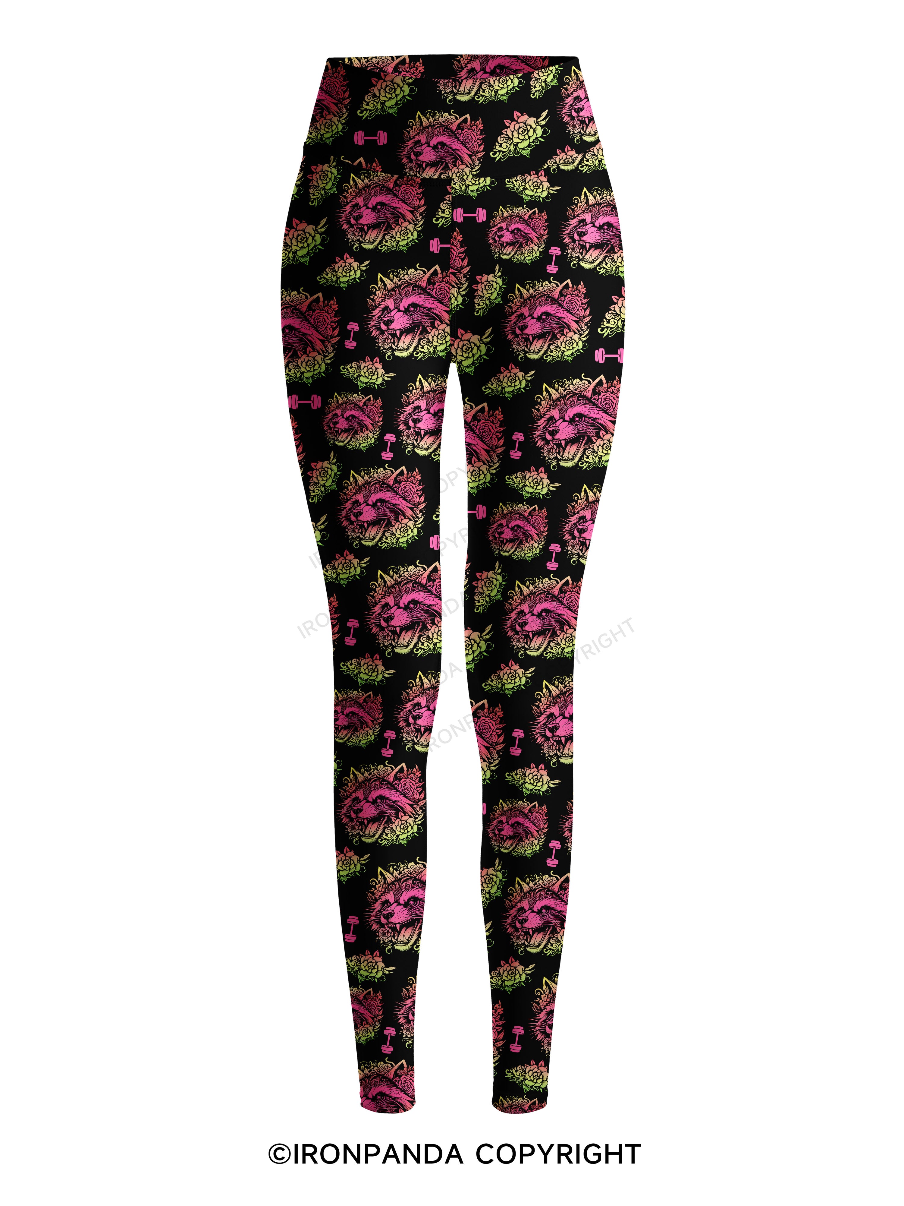 Raccoon Tattoo Print Fitness Printed Yoga Pants